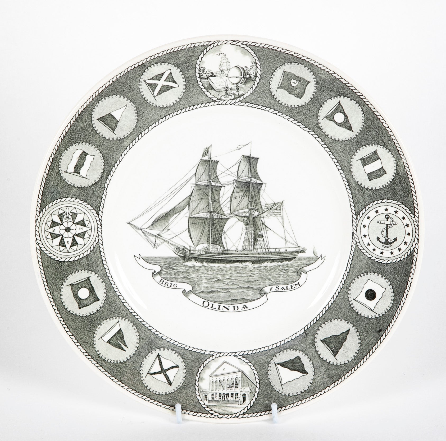 Set of 12 Wedgwood Dinner Plates Commemorating 150th Anniversary of the Peabody Essex Museum of Salem, MA