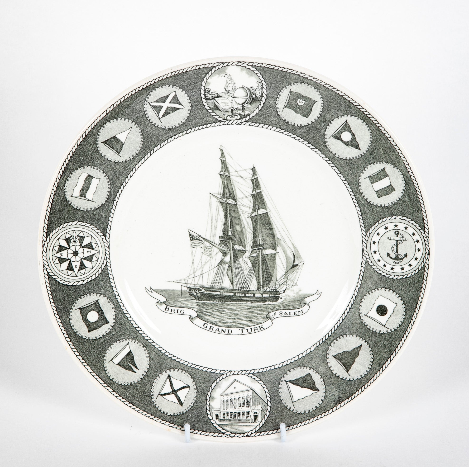 Set of 12 Wedgwood Dinner Plates Commemorating 150th Anniversary of the Peabody Essex Museum of Salem, MA