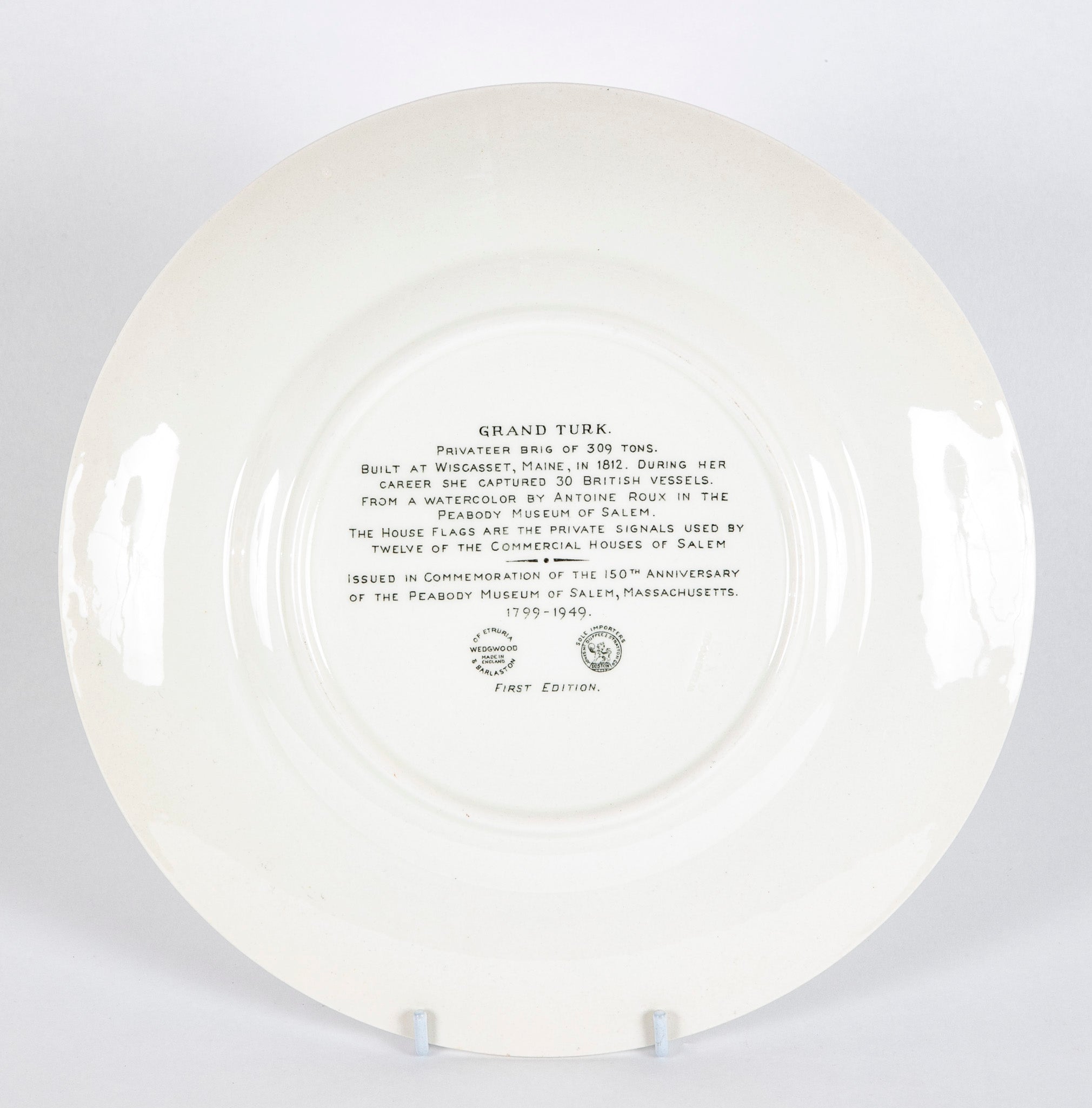 Set of 12 Wedgwood Dinner Plates Commemorating 150th Anniversary of the Peabody Essex Museum of Salem, MA