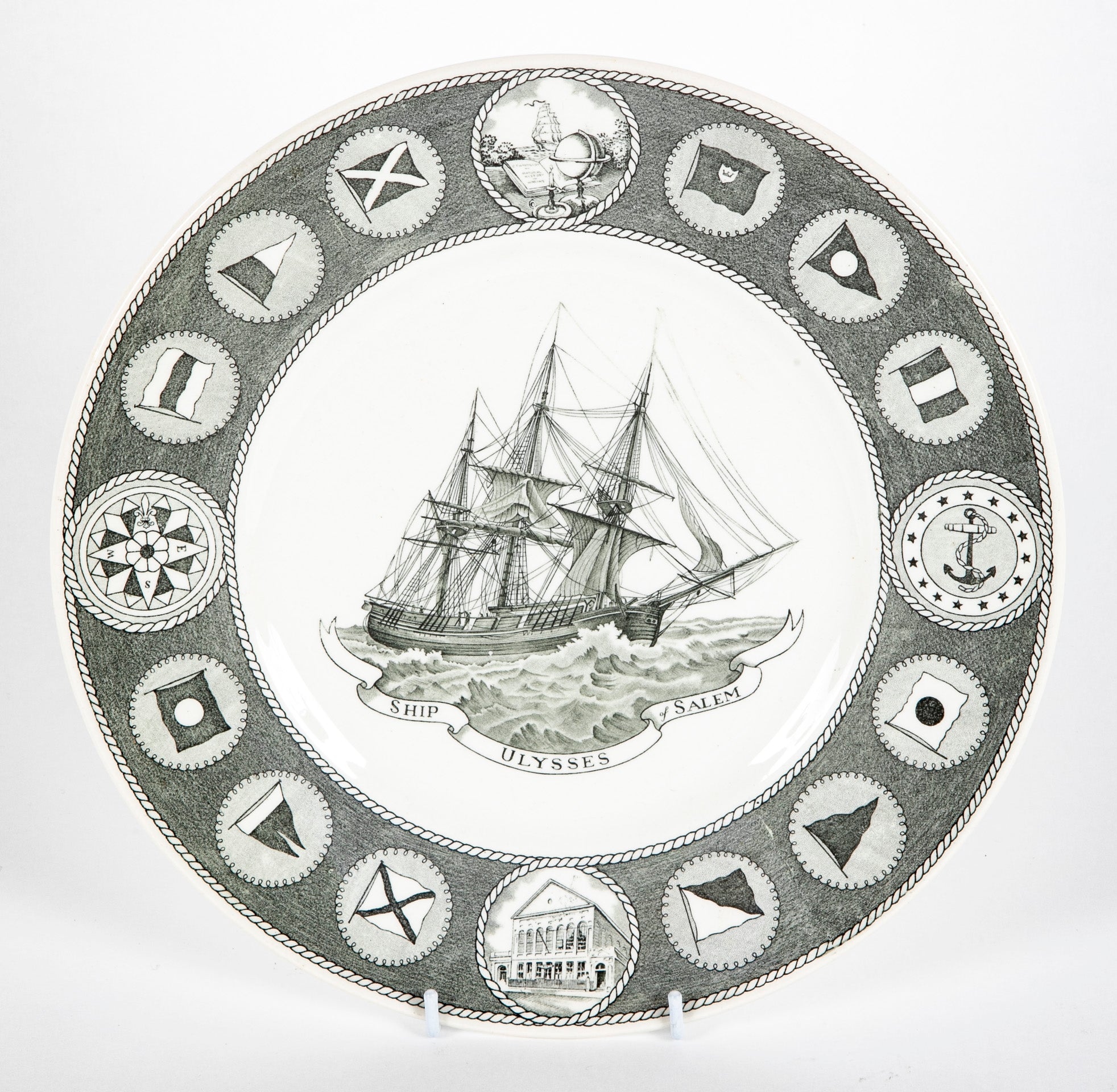 Set of 12 Wedgwood Dinner Plates Commemorating 150th Anniversary of the Peabody Essex Museum of Salem, MA