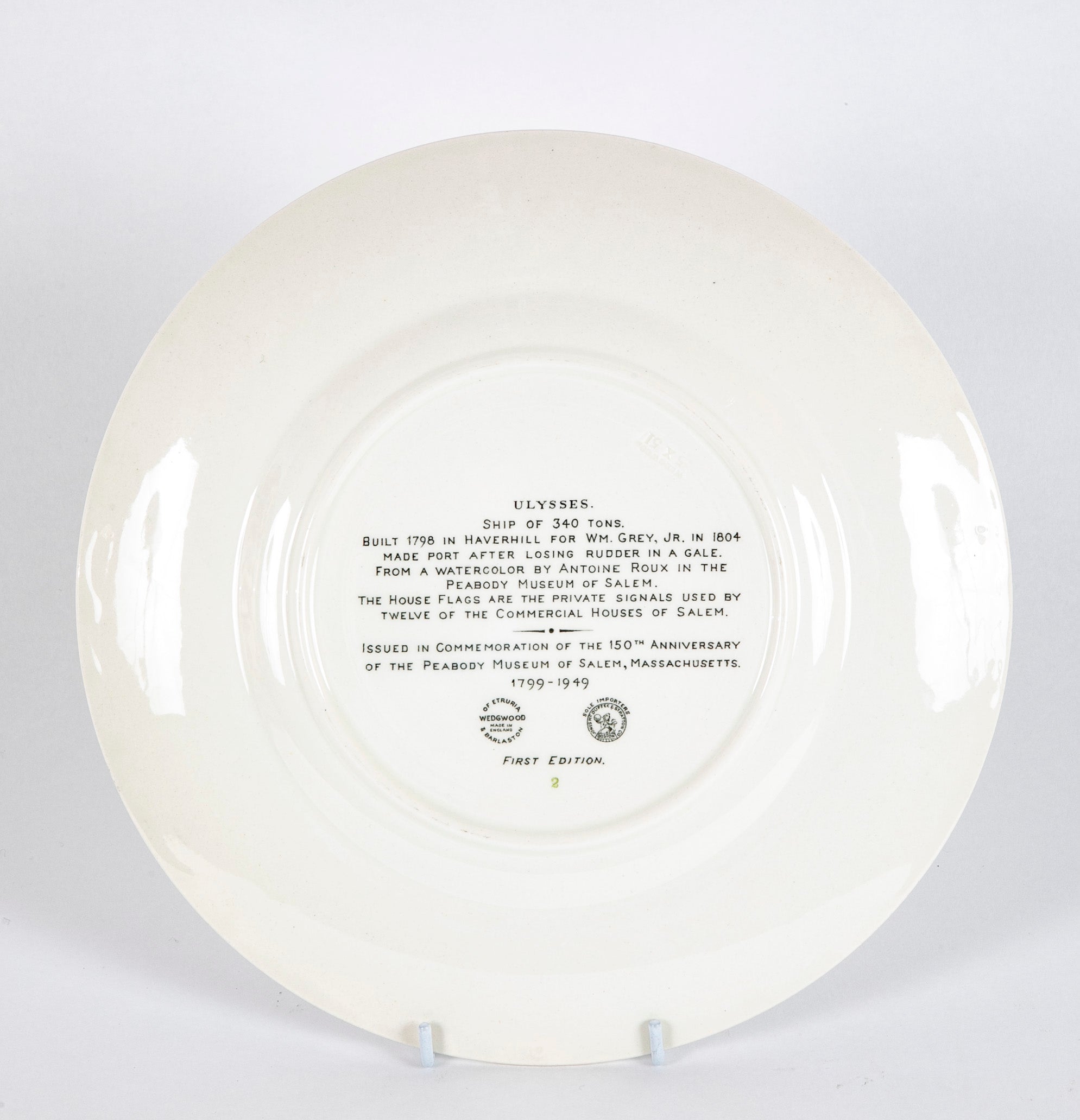 Set of 12 Wedgwood Dinner Plates Commemorating 150th Anniversary of the Peabody Essex Museum of Salem, MA