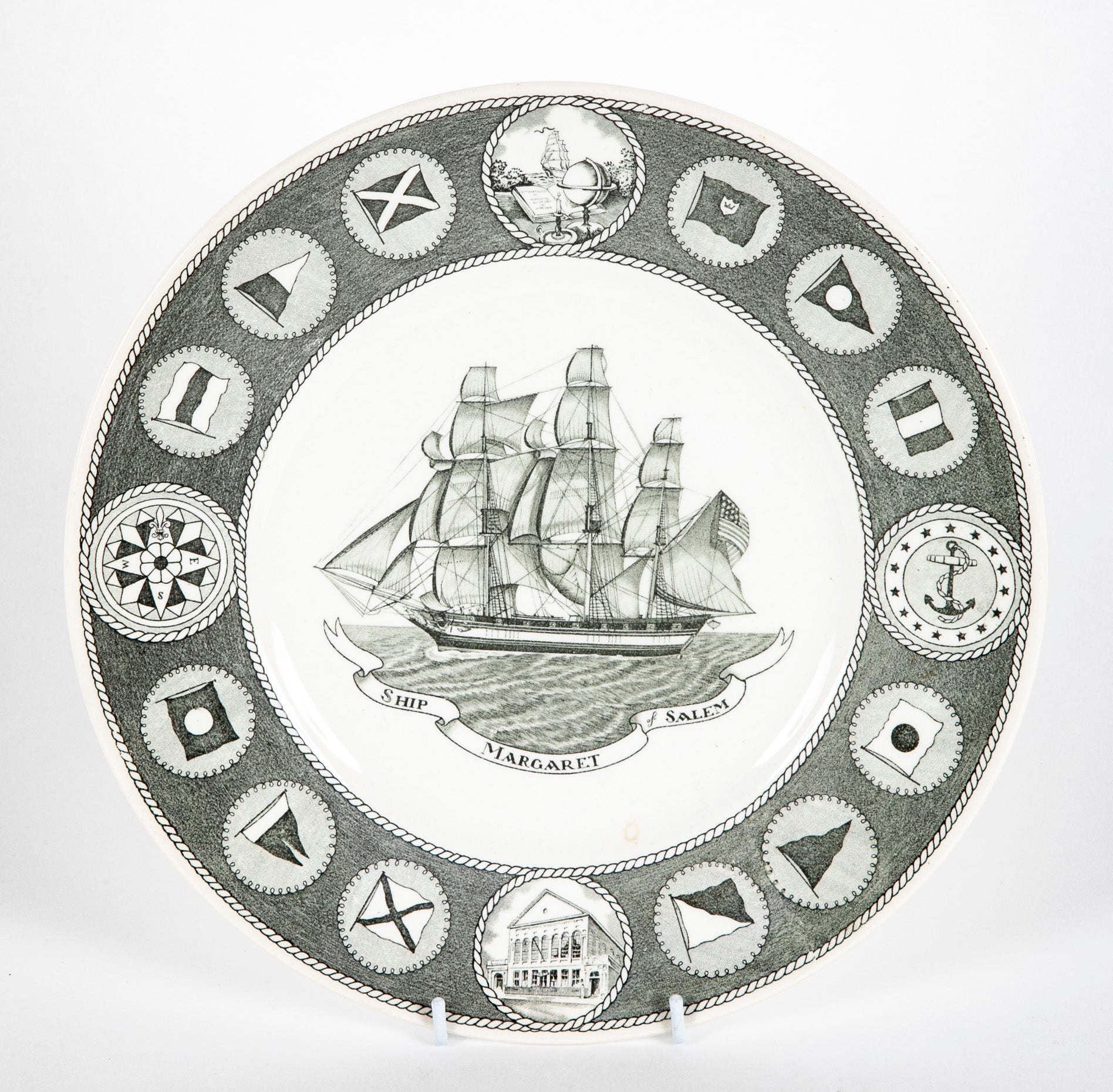 Set of 12 Wedgwood Dinner Plates Commemorating 150th Anniversary of the Peabody Essex Museum of Salem, MA