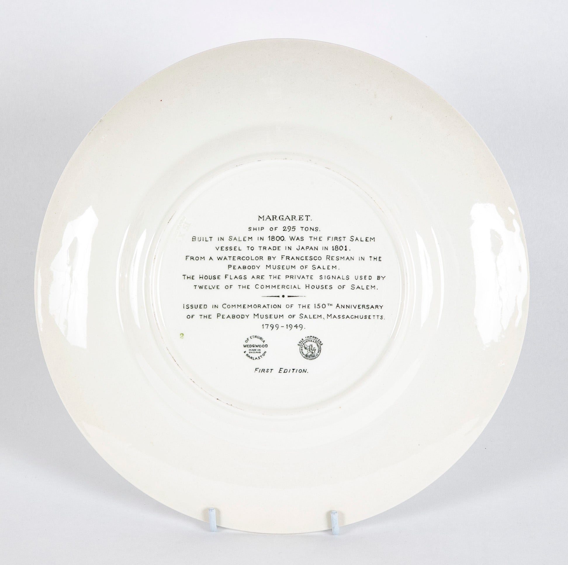 Set of 12 Wedgwood Dinner Plates Commemorating 150th Anniversary of the Peabody Essex Museum of Salem, MA