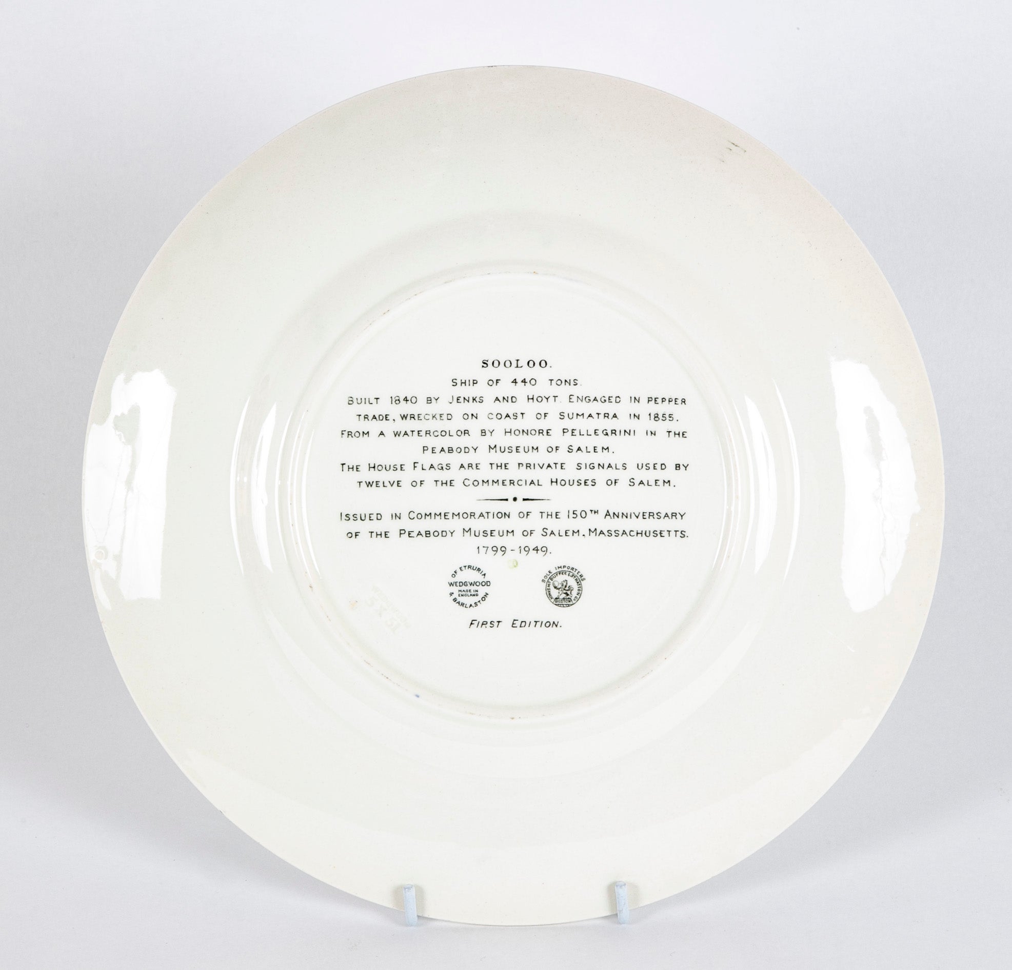 Set of 12 Wedgwood Dinner Plates Commemorating 150th Anniversary of the Peabody Essex Museum of Salem, MA