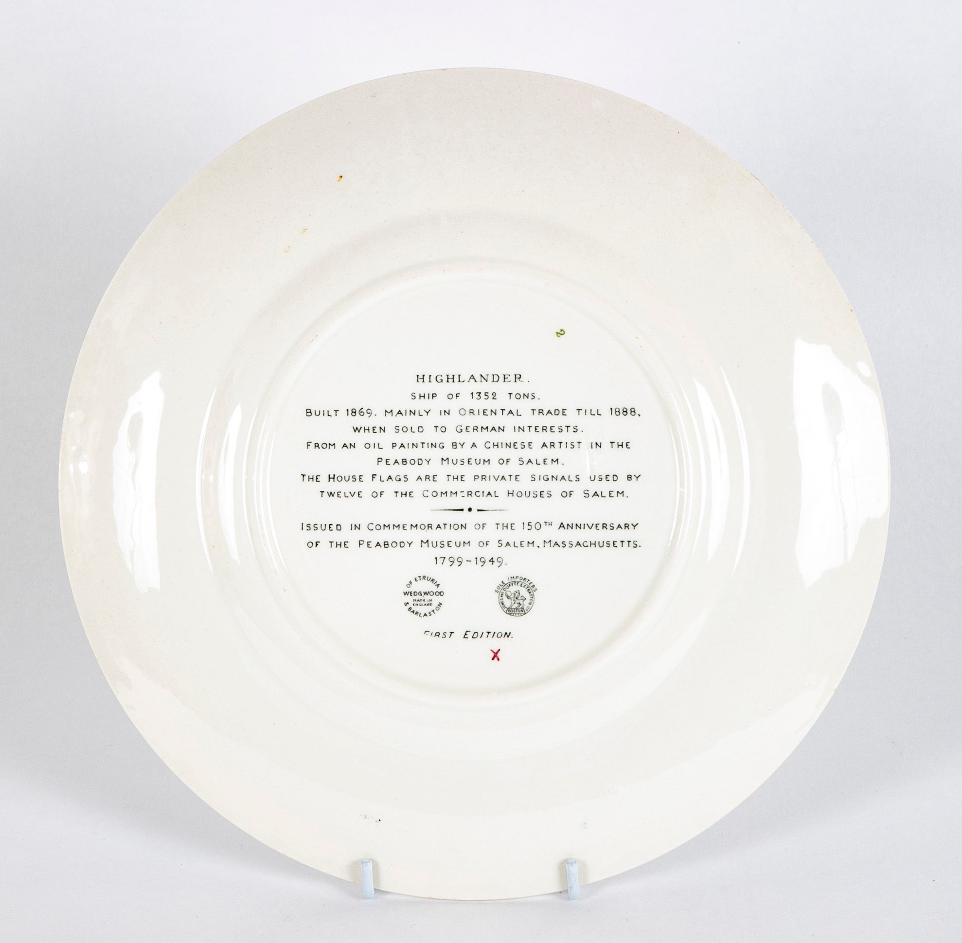 Set of 12 Wedgwood Dinner Plates Commemorating 150th Anniversary of the Peabody Essex Museum of Salem, MA