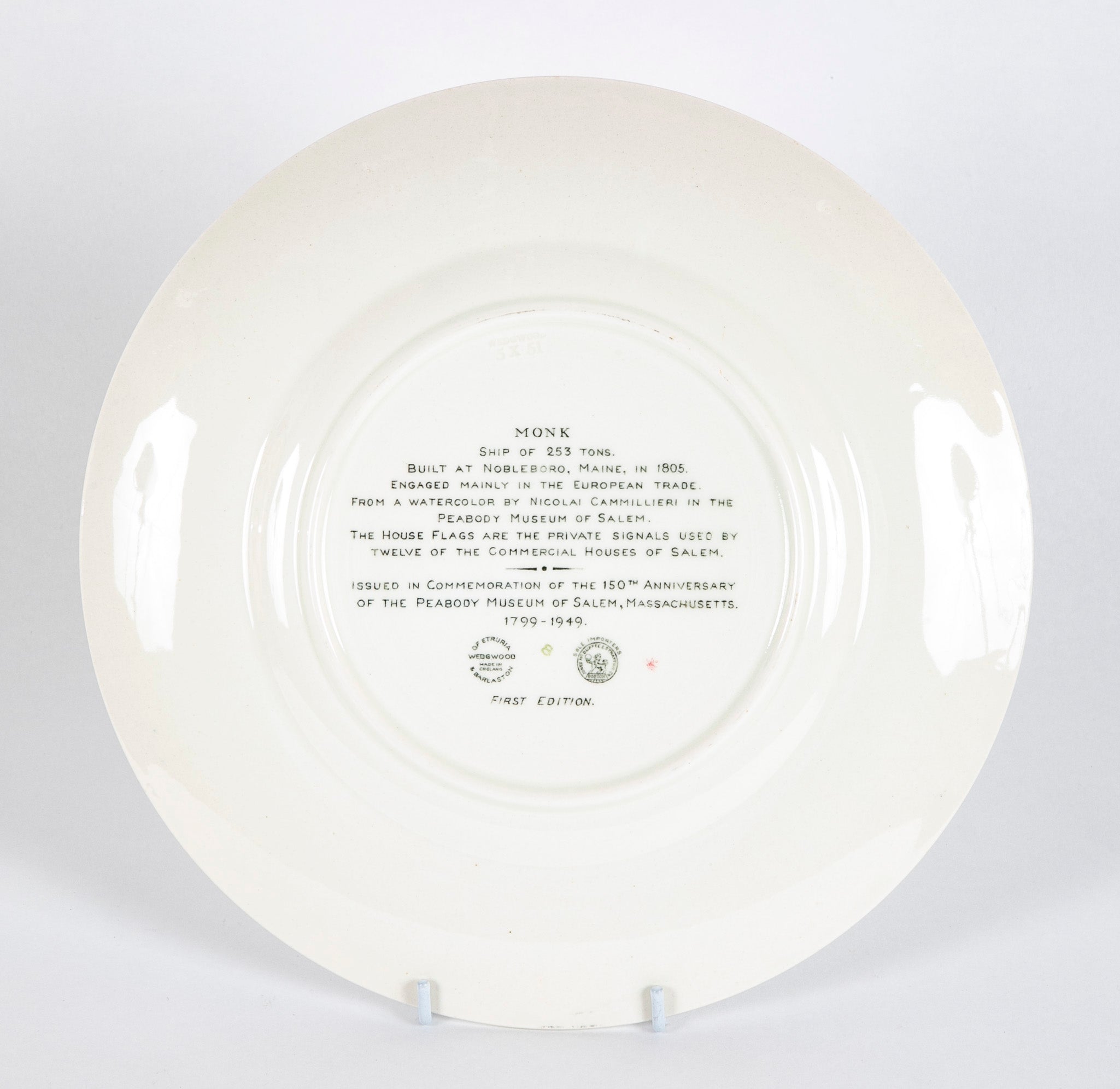 Set of 12 Wedgwood Dinner Plates Commemorating 150th Anniversary of the Peabody Essex Museum of Salem, MA