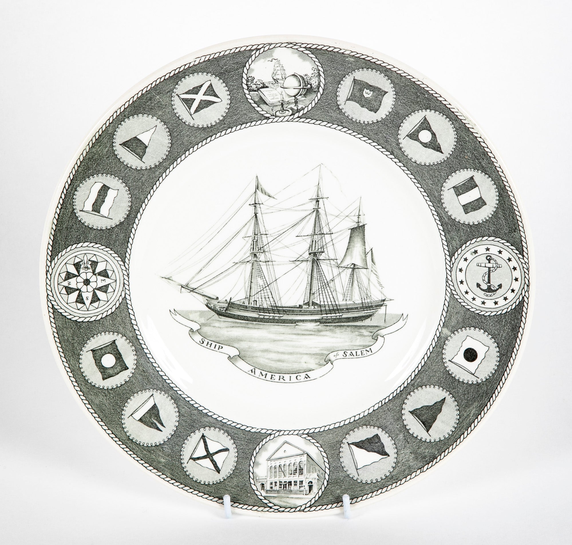 Set of 12 Wedgwood Dinner Plates Commemorating 150th Anniversary of the Peabody Essex Museum of Salem, MA