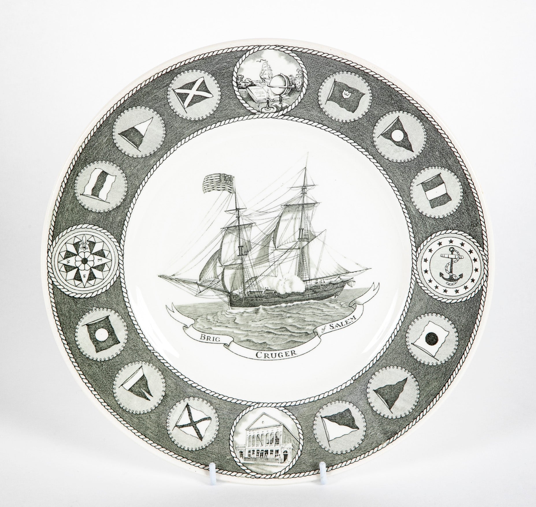 Set of 12 Wedgwood Dinner Plates Commemorating 150th Anniversary of the Peabody Essex Museum of Salem, MA