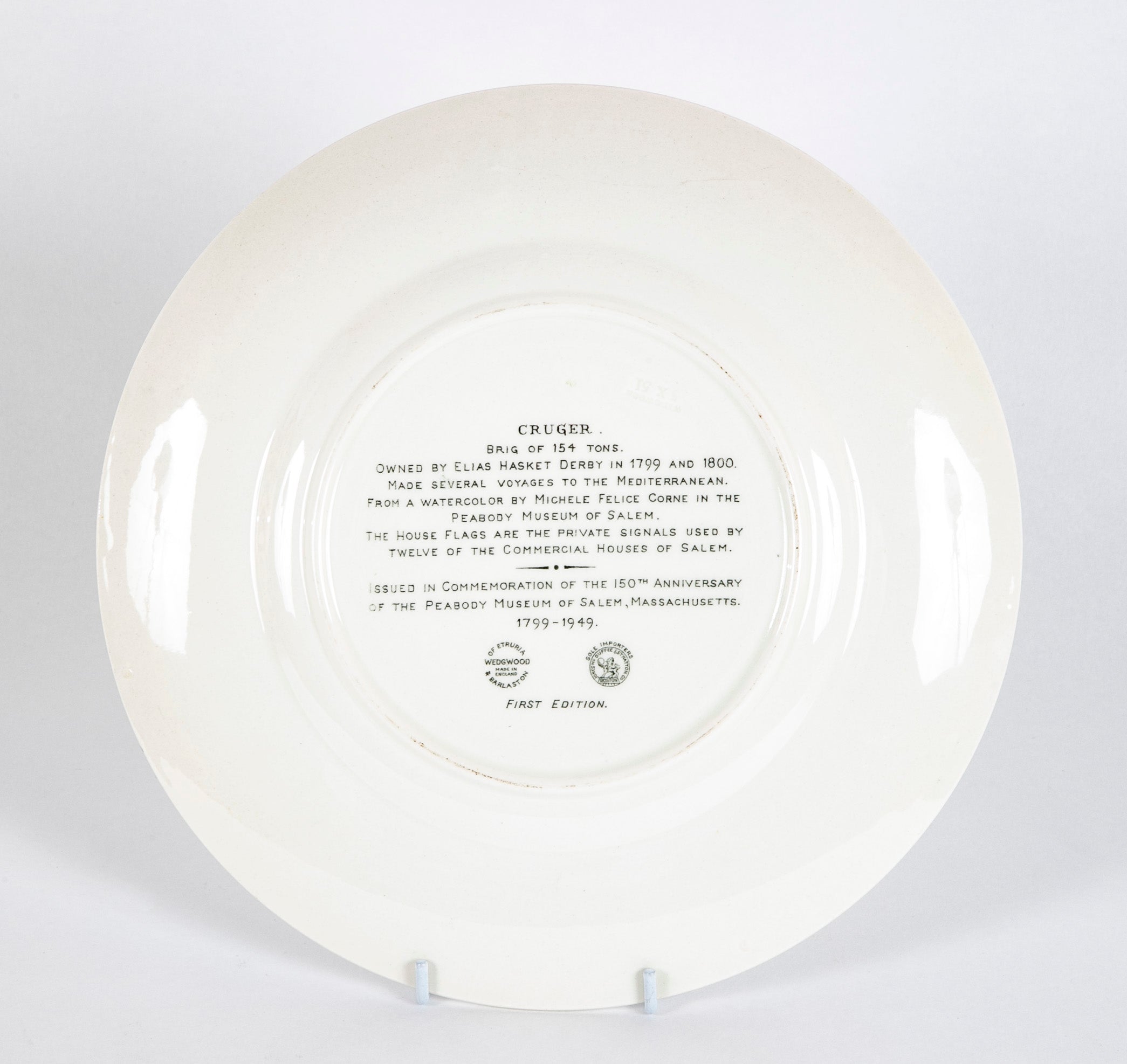 Set of 12 Wedgwood Dinner Plates Commemorating 150th Anniversary of the Peabody Essex Museum of Salem, MA