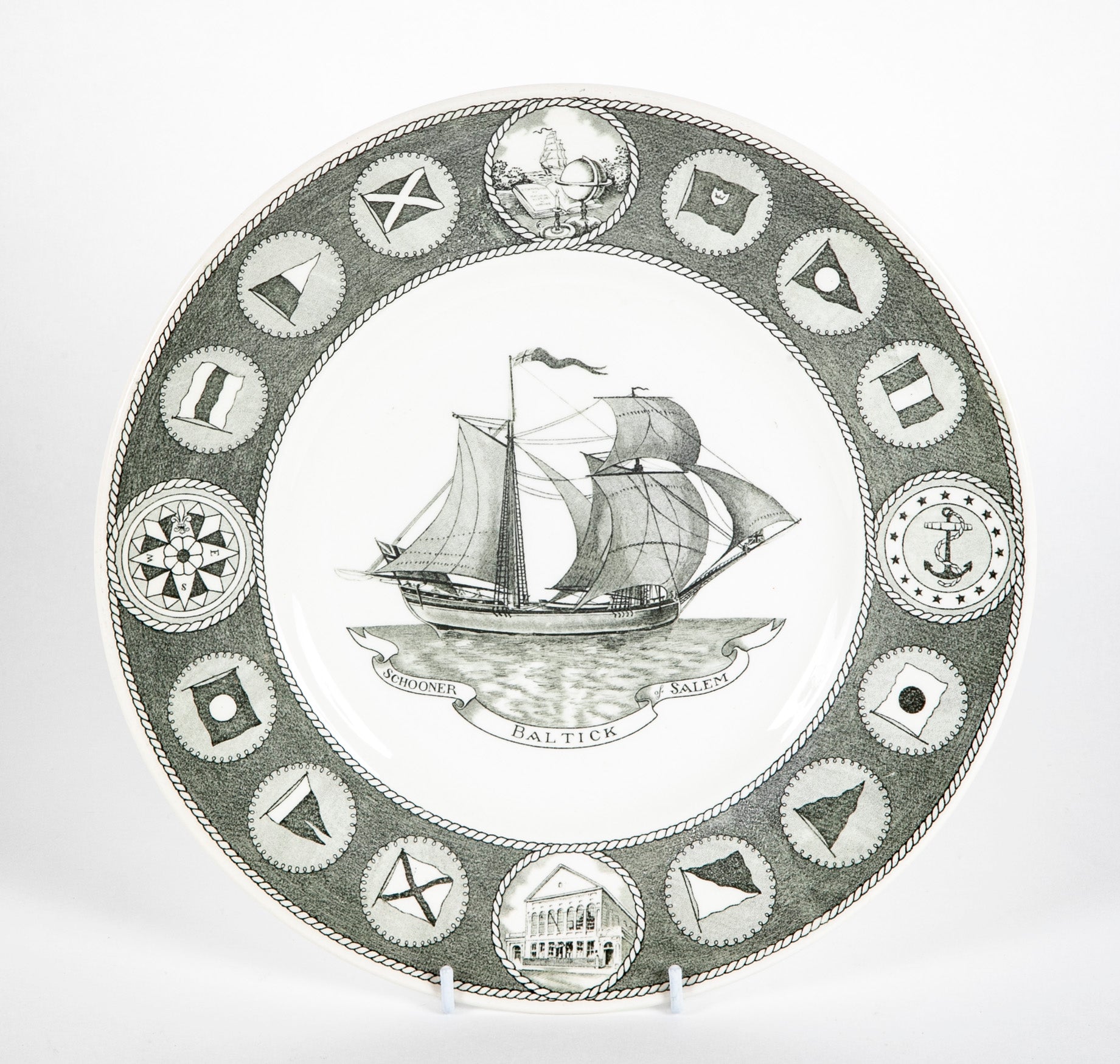 Set of 12 Wedgwood Dinner Plates Commemorating 150th Anniversary of the Peabody Essex Museum of Salem, MA