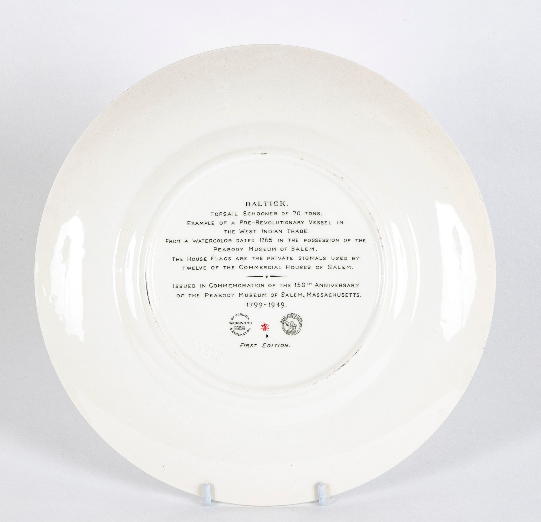 Set of 12 Wedgwood Dinner Plates Commemorating 150th Anniversary of the Peabody Essex Museum of Salem, MA