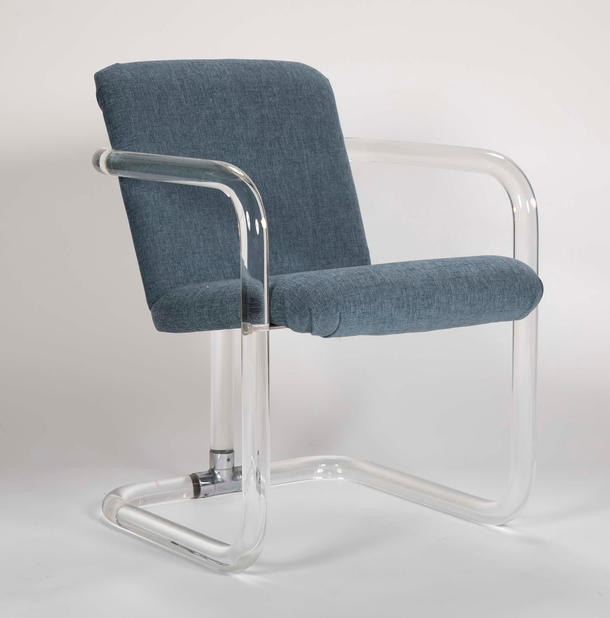 Set of Six Lucite Upholstered Armchairs by Lion in Frost