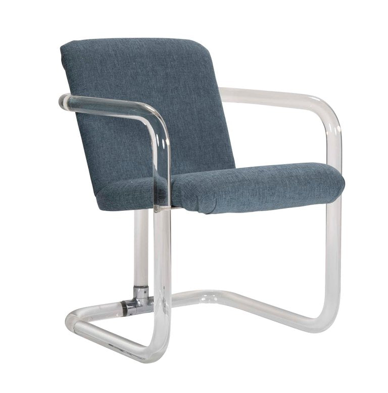 Set of Six Lucite Upholstered Armchairs by Lion in Frost