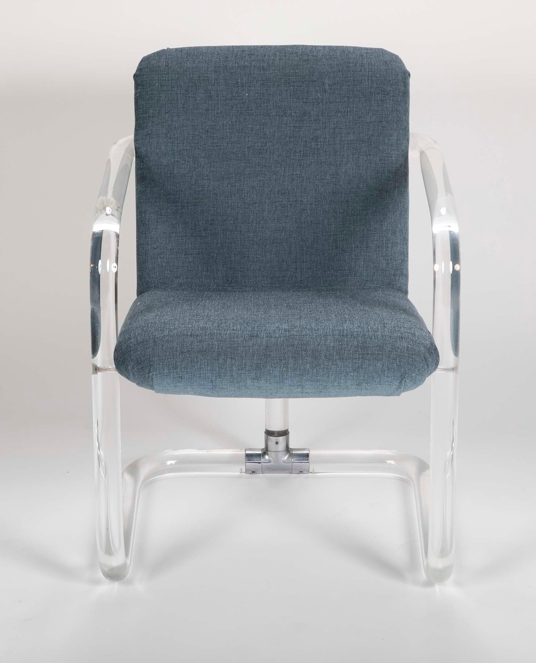 Set of Six Lucite Upholstered Armchairs by Lion in Frost