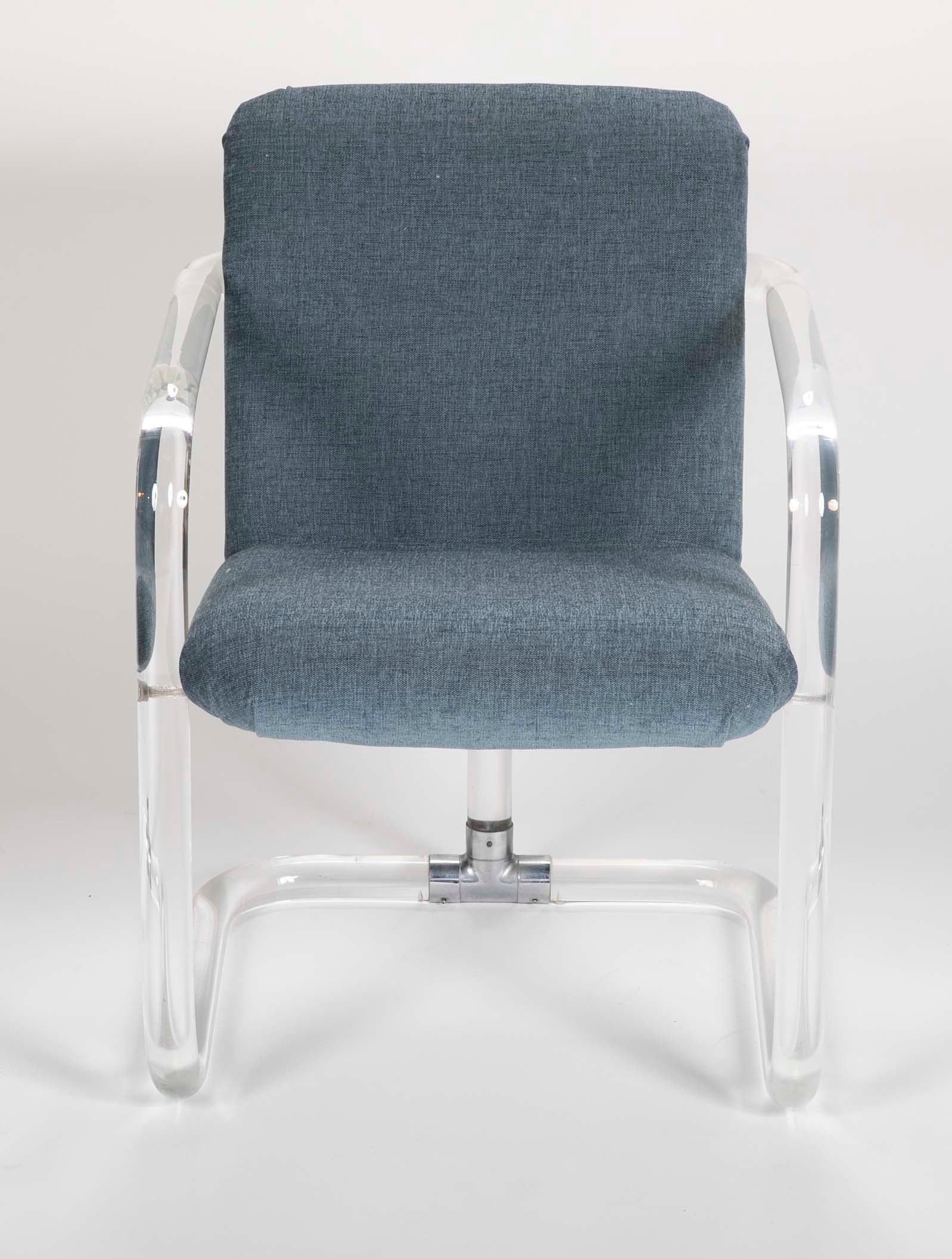 Set of Six Lucite Upholstered Armchairs by Lion in Frost