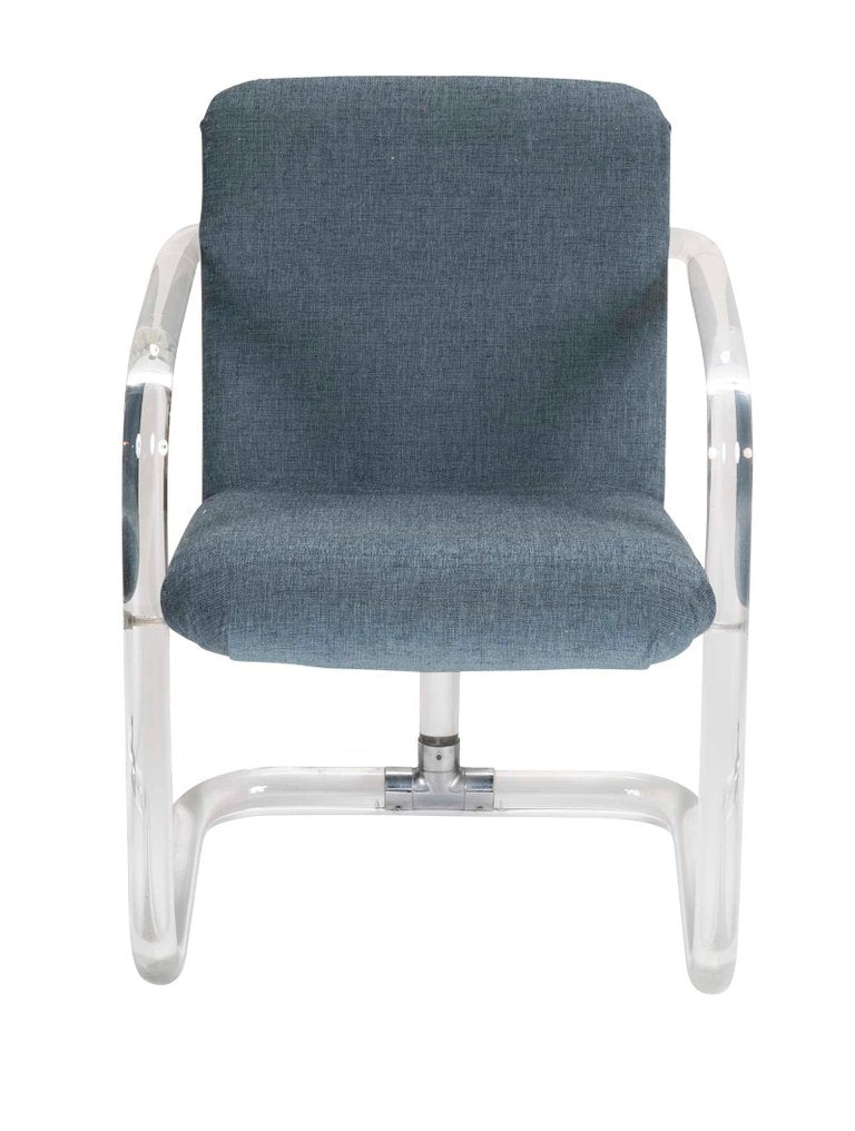 Set of Six Lucite Upholstered Armchairs by Lion in Frost