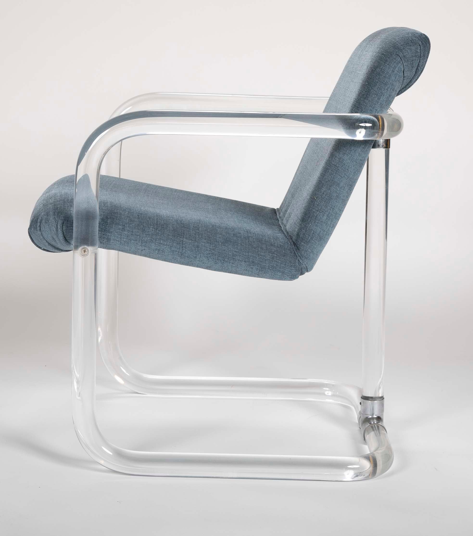 Set of Six Lucite Upholstered Armchairs by Lion in Frost