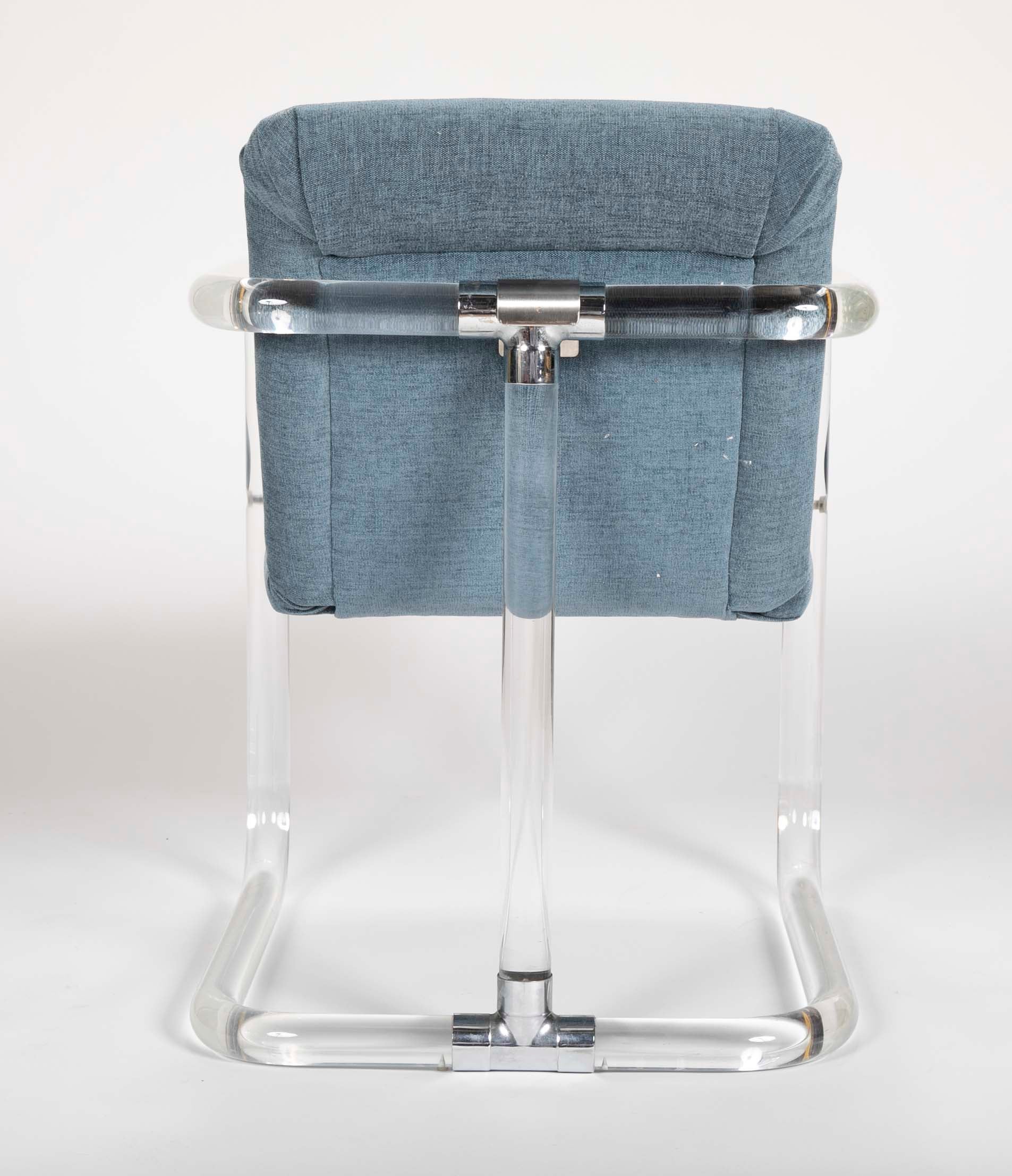 Set of Six Lucite Upholstered Armchairs by Lion in Frost