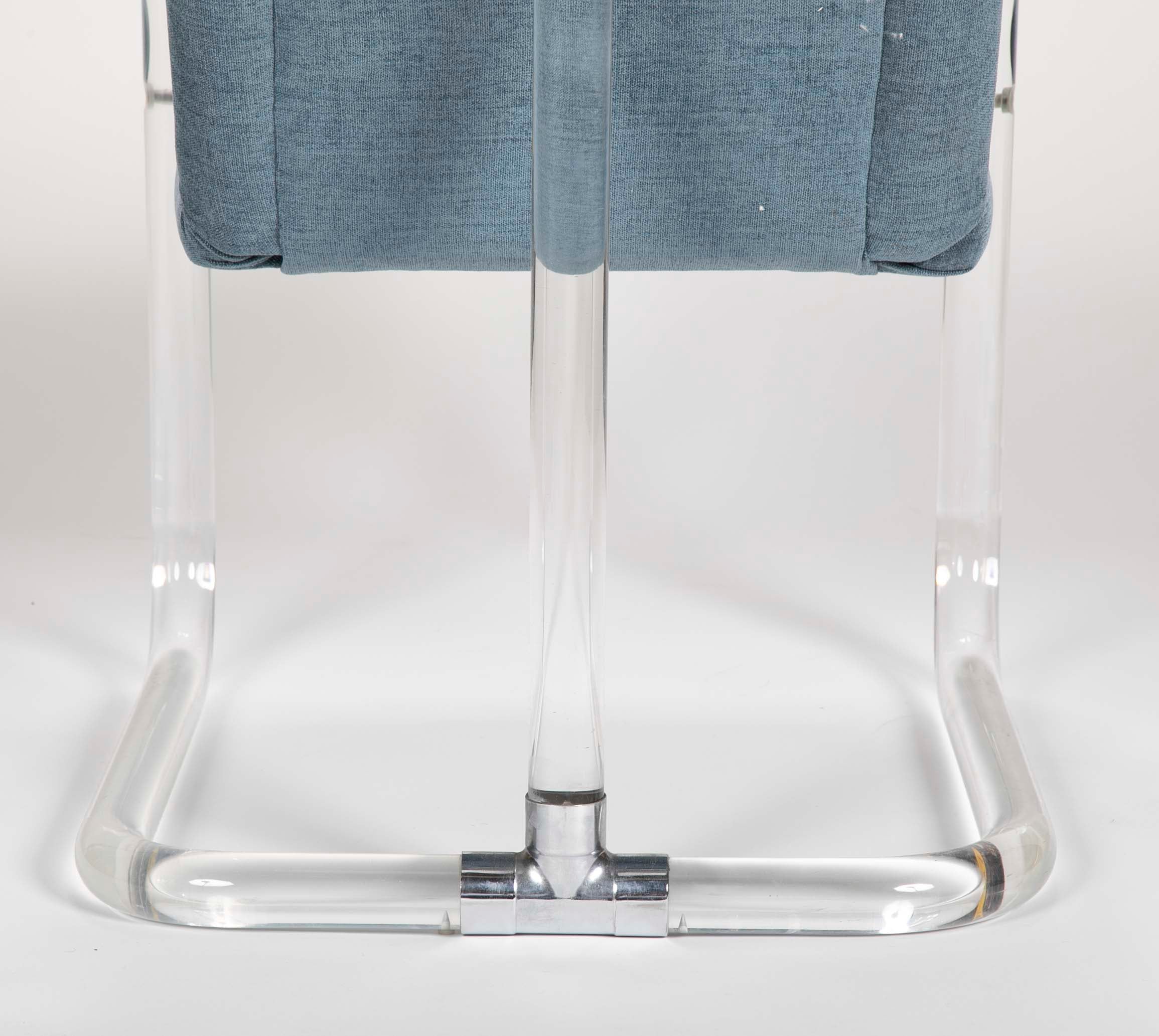 Set of Six Lucite Upholstered Armchairs by Lion in Frost