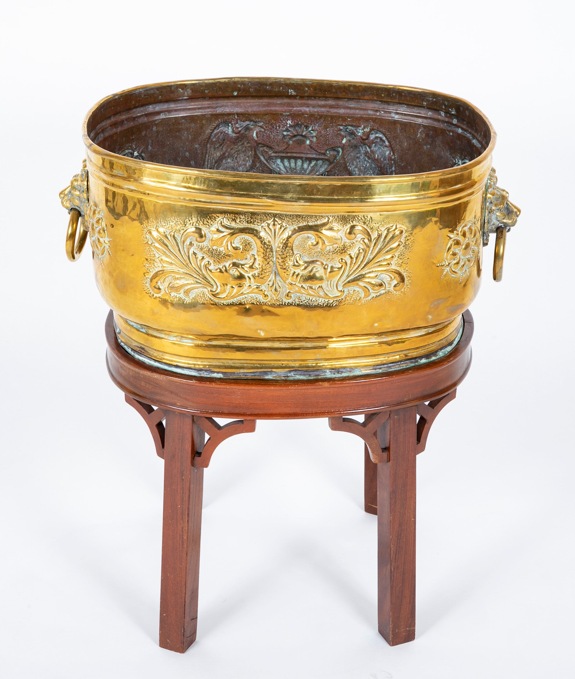 Early 19th Century Extra Large English Brass Jardiniere on Later Stand