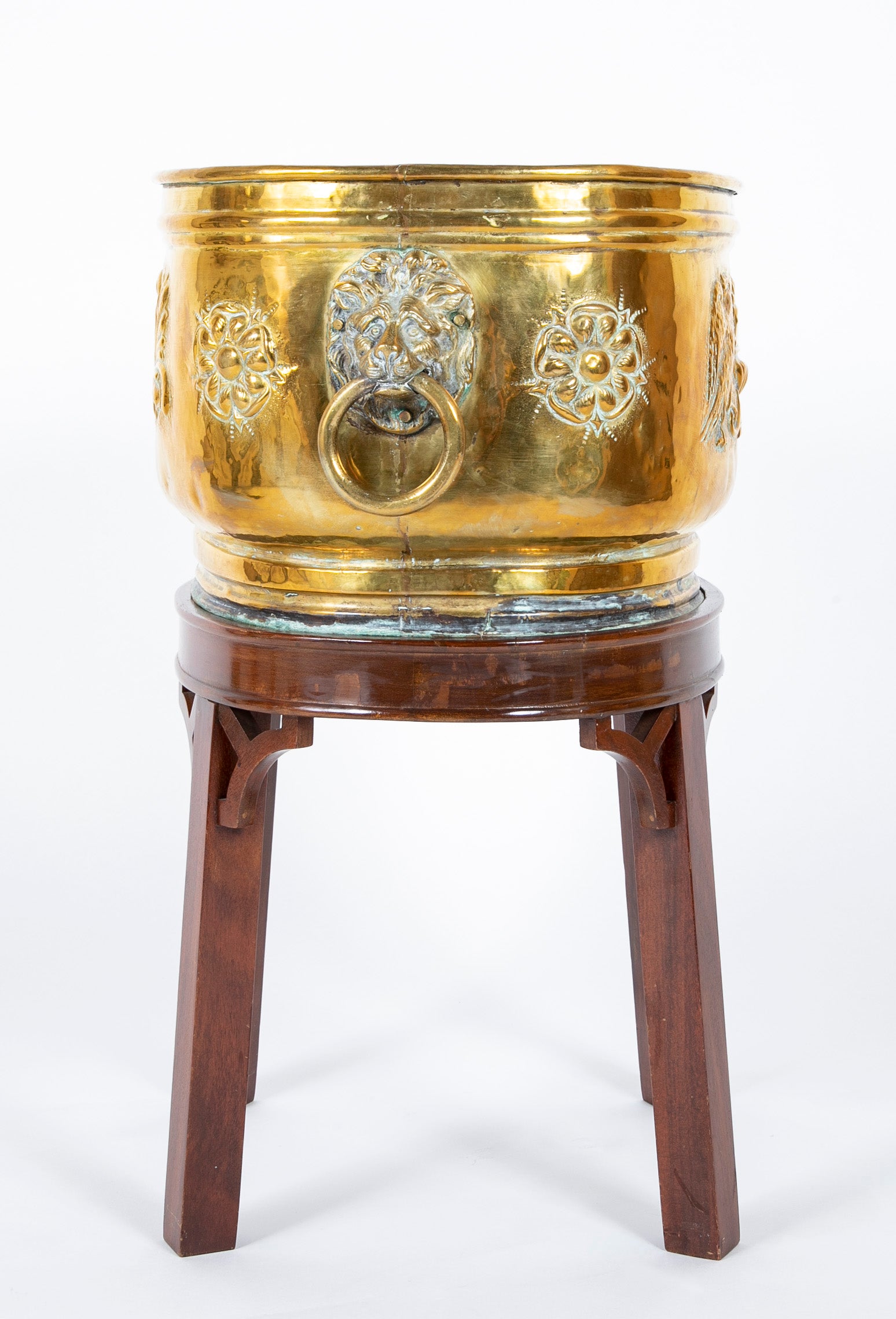 Early 19th Century Extra Large English Brass Jardiniere on Later Stand