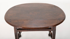 Spanish Baroque Walnut Drop Leaf Table with Wrought Iron Stretchers