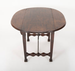 Spanish Baroque Walnut Drop Leaf Table with Wrought Iron Stretchers