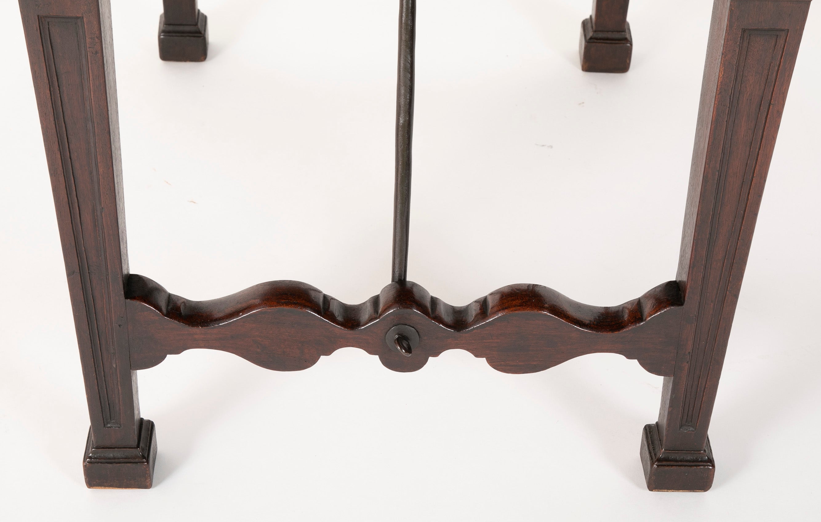 Spanish Baroque Walnut Drop Leaf Table with Wrought Iron Stretchers