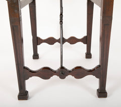Spanish Baroque Walnut Drop Leaf Table with Wrought Iron Stretchers