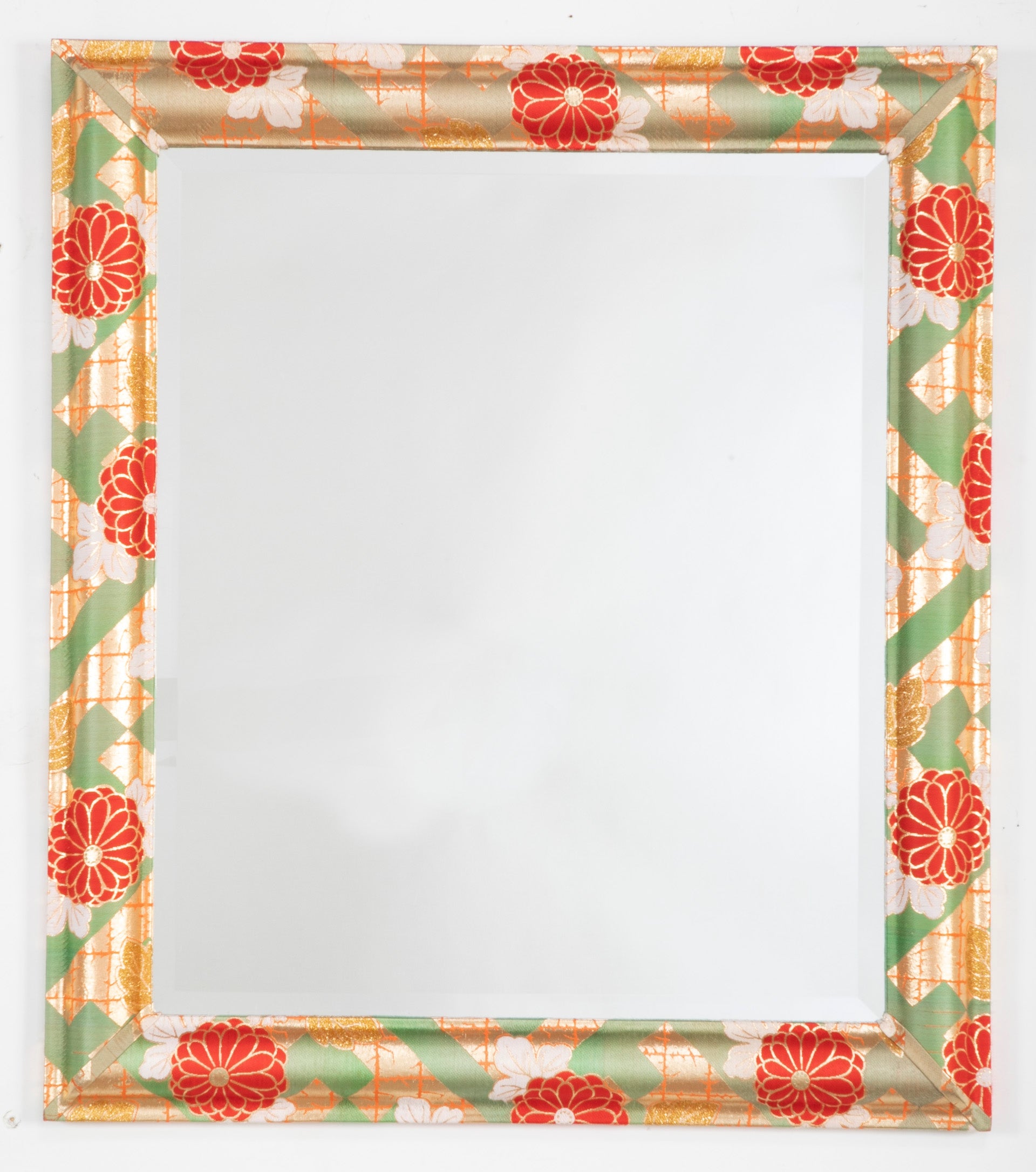 Modern Mirror with Beveled Glass & Japanese Fabric Frame