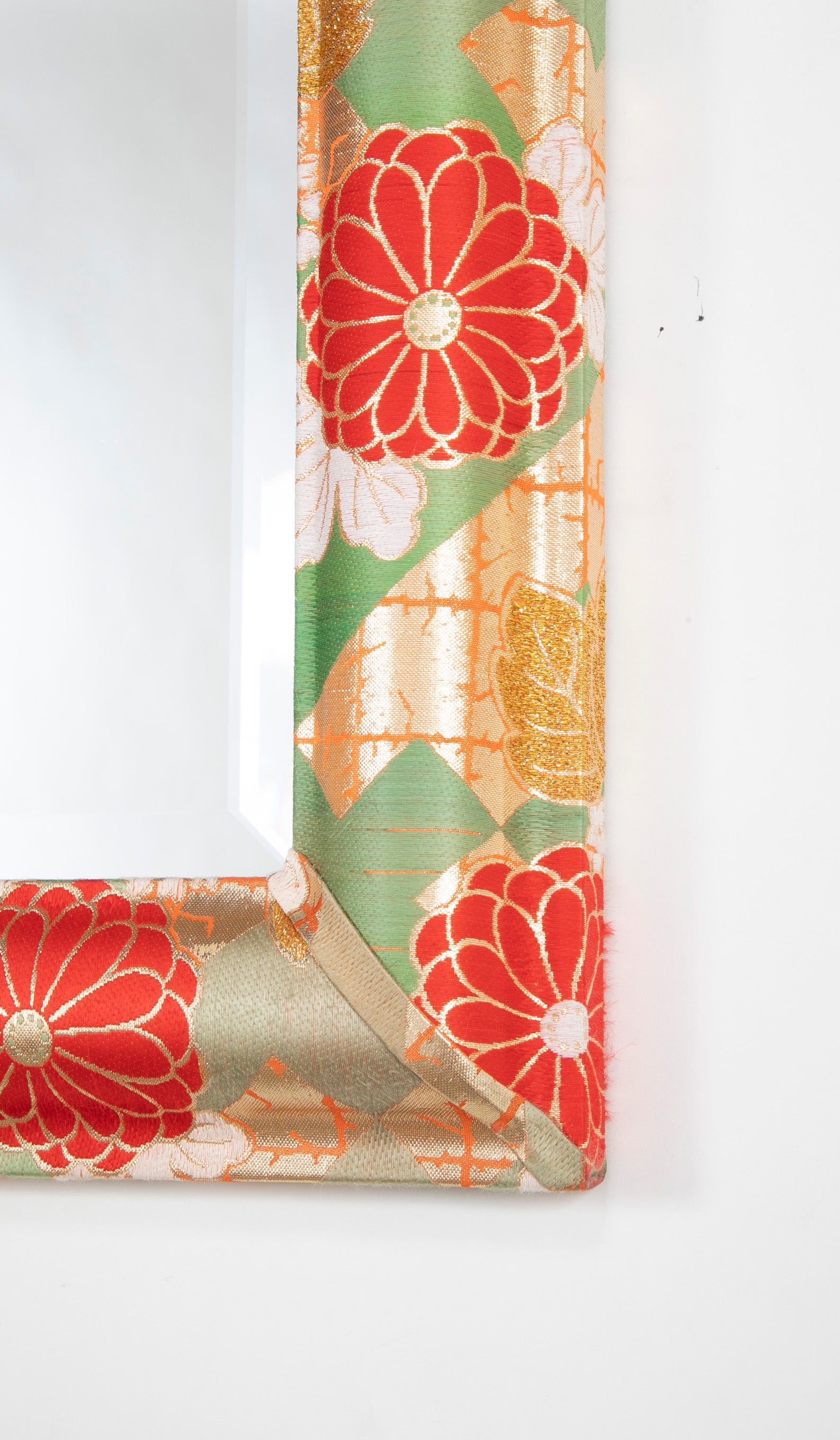 Modern Mirror with Beveled Glass & Japanese Fabric Frame