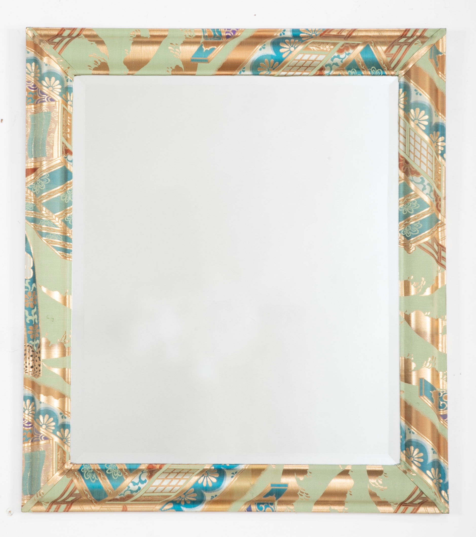 Modern Mirror with Beveled Glass and Japanese Fabric Frame