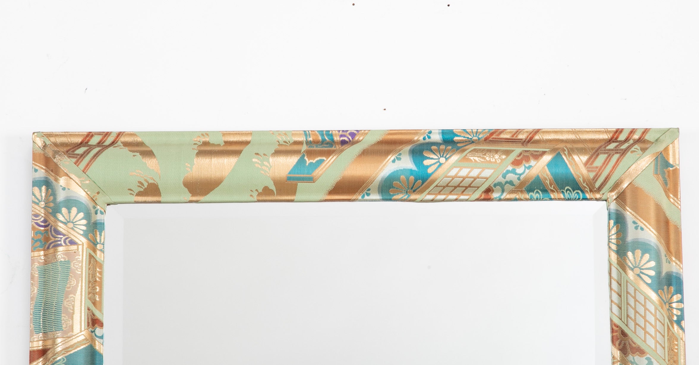 Modern Mirror with Beveled Glass and Japanese Fabric Frame