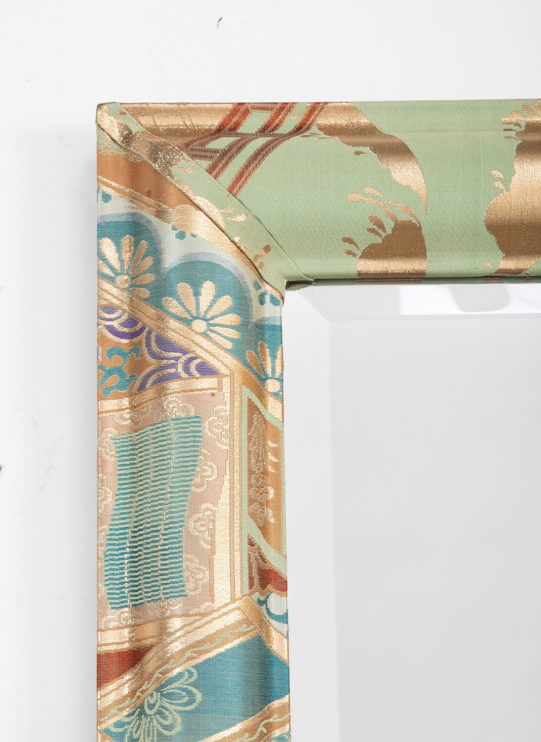 Modern Mirror with Beveled Glass and Japanese Fabric Frame