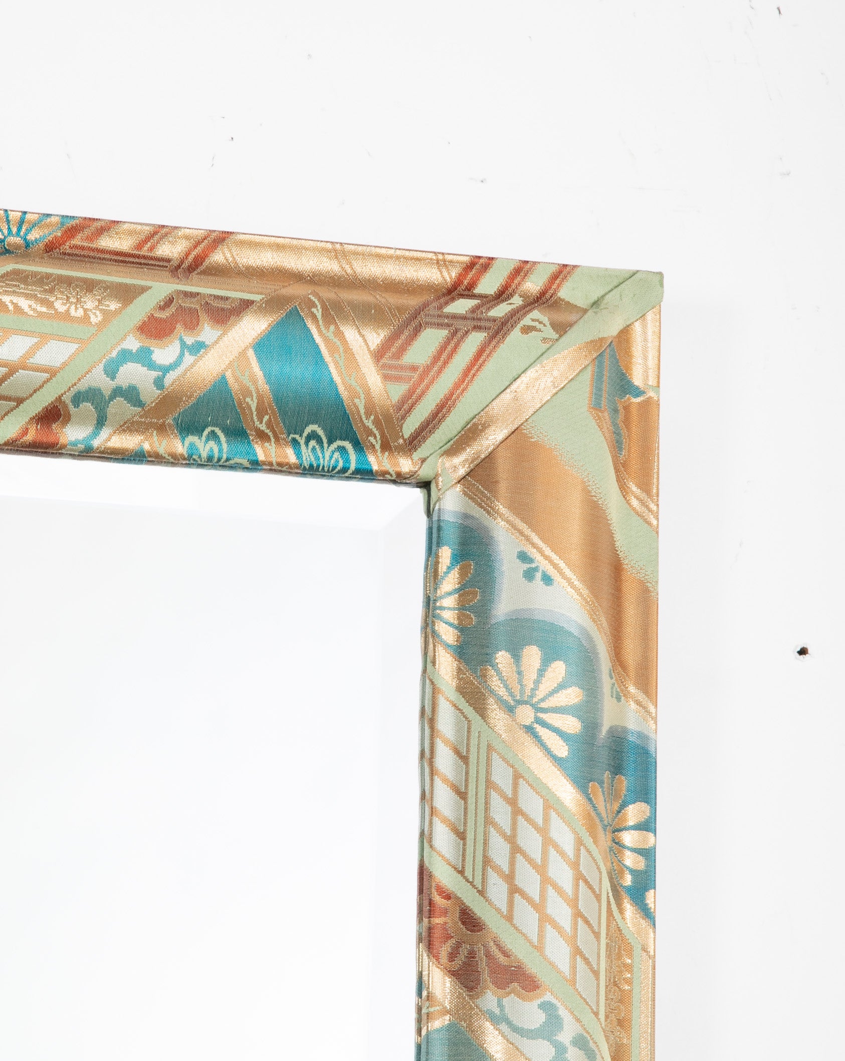 Modern Mirror with Beveled Glass and Japanese Fabric Frame