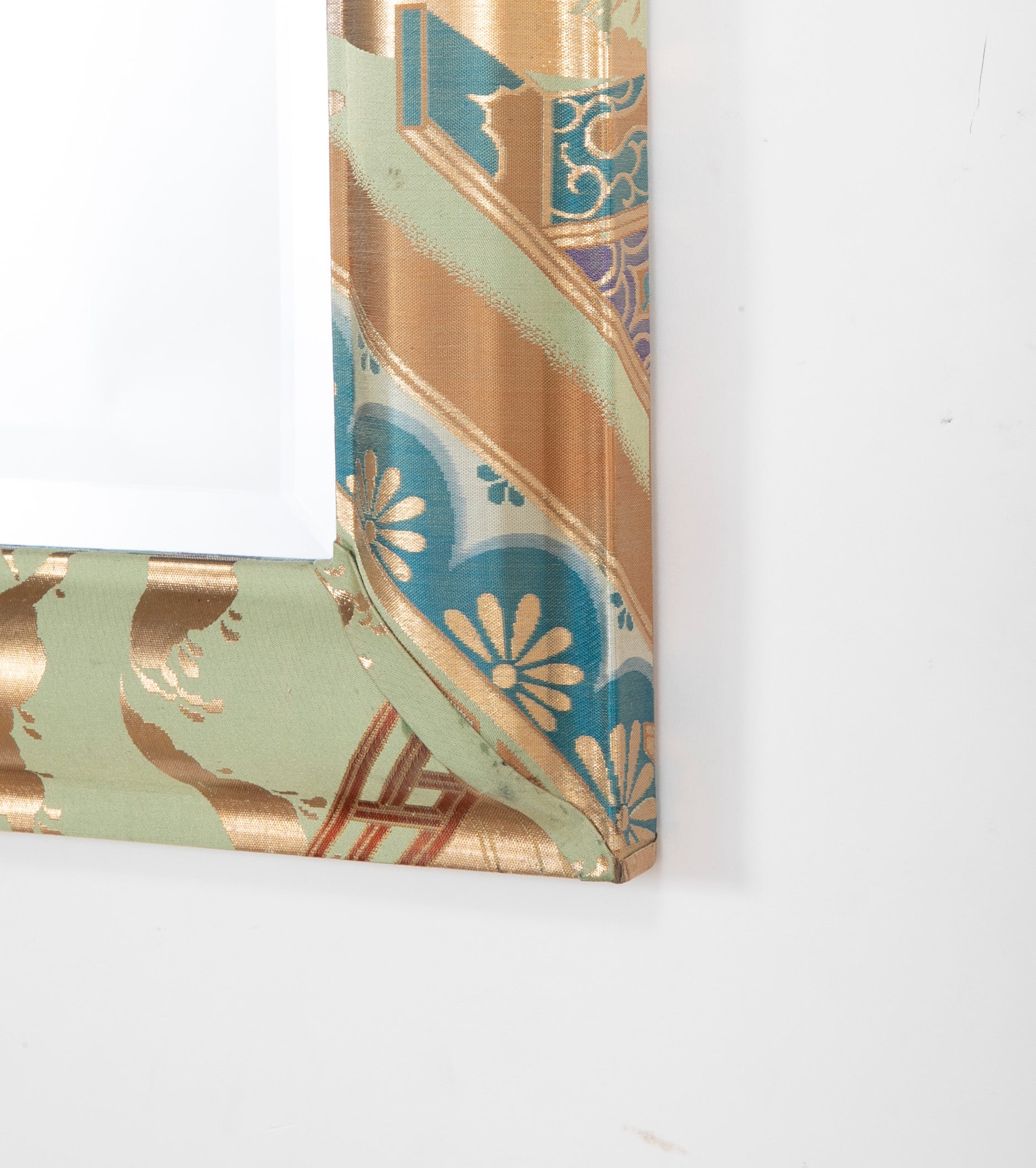Modern Mirror with Beveled Glass and Japanese Fabric Frame