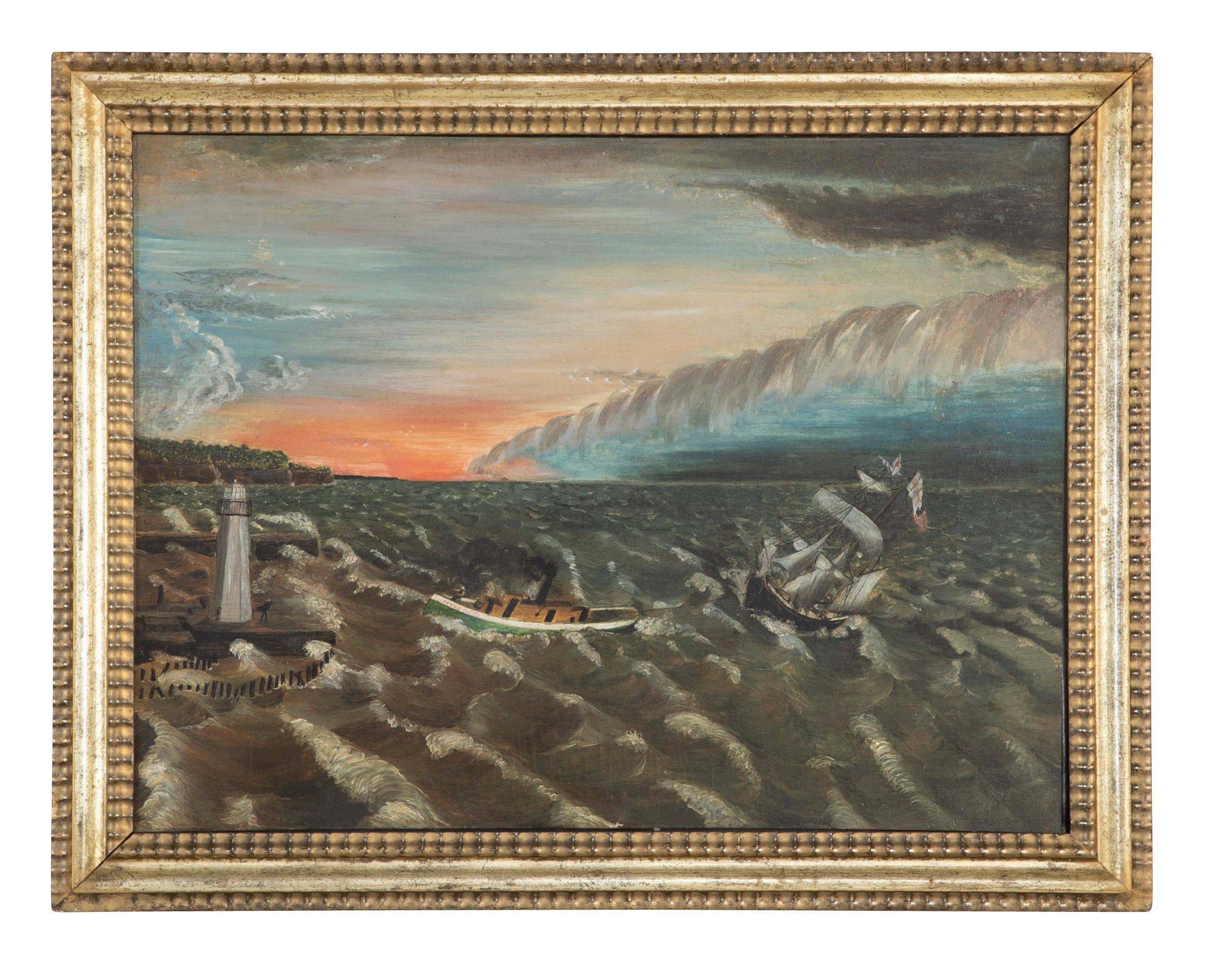 Mid 19th Century Oil on Canvas of a Ship in Distress Under Tow by a Tug