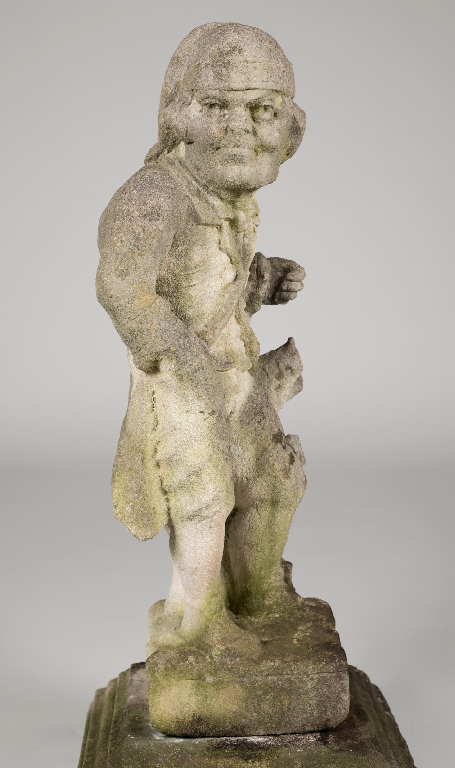 Pair of Whimsical Carved Calcareous Sandstone Garden Dwarves