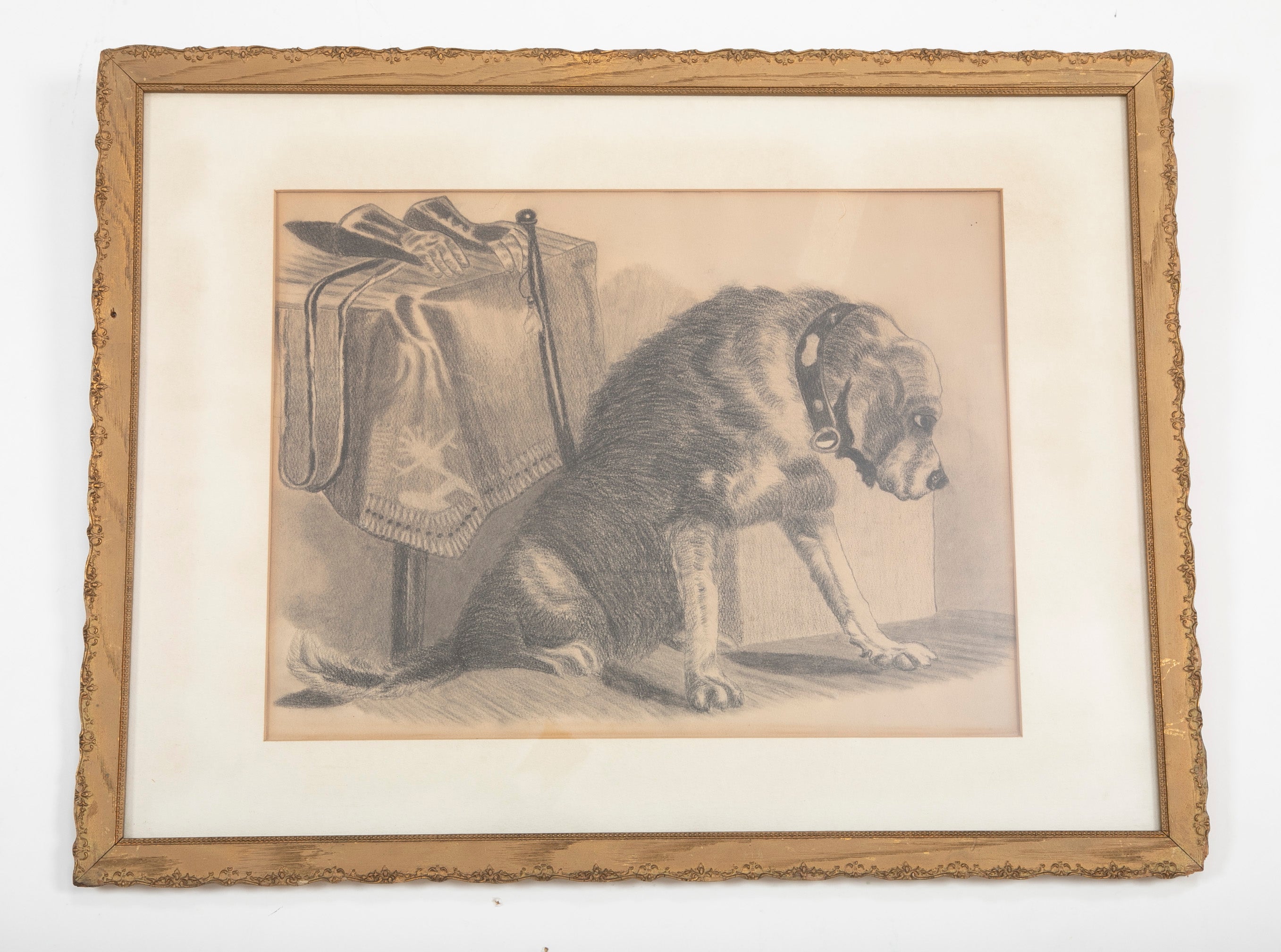 Large Charcoal Study of Dog by Table