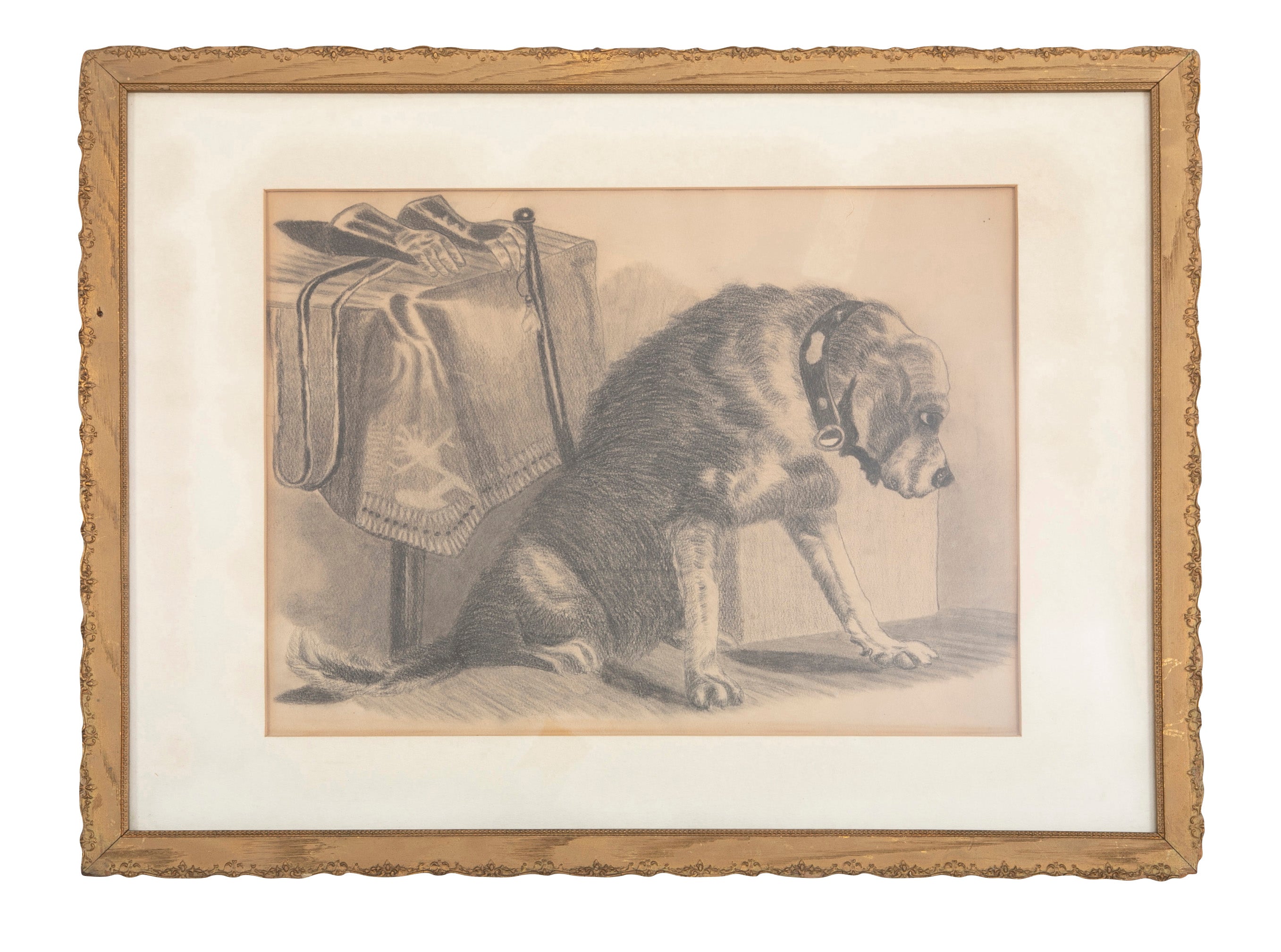 Large Charcoal Study of Dog by Table