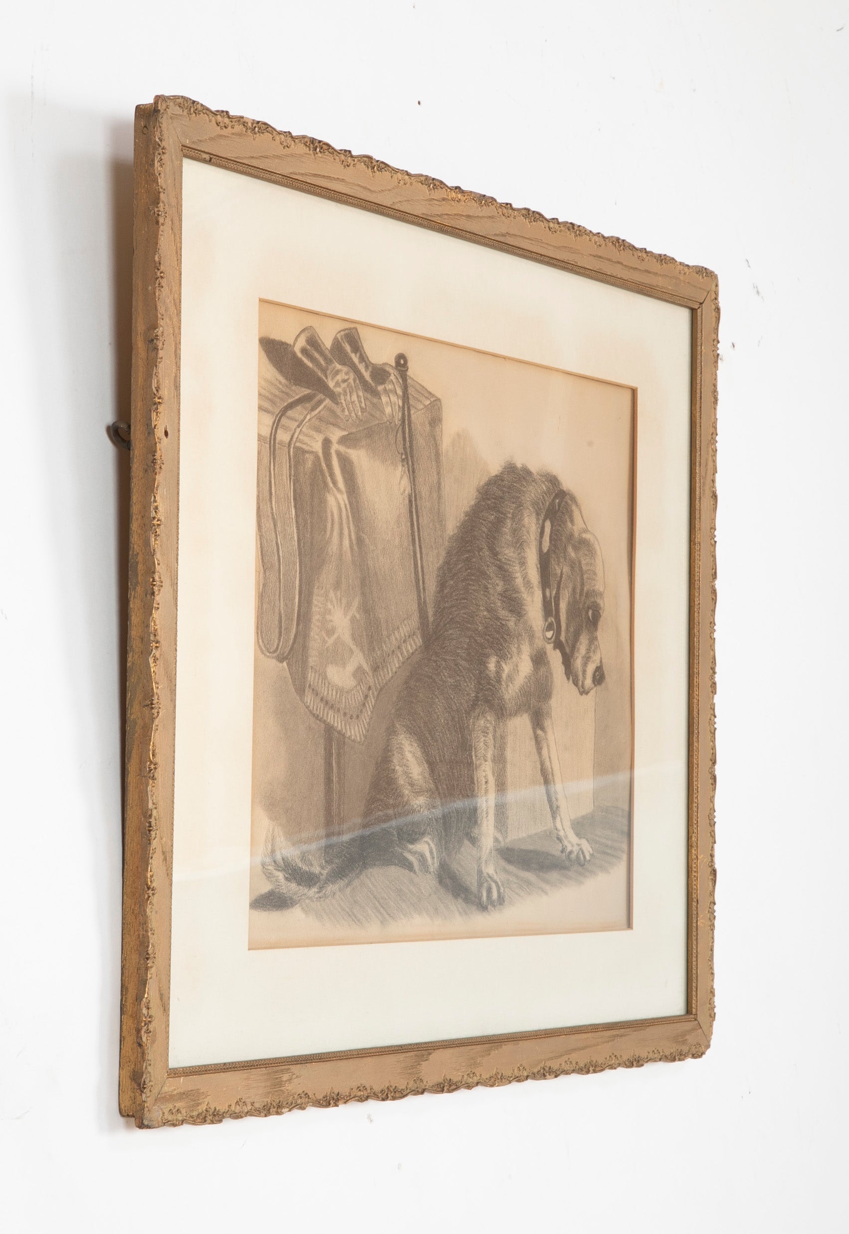 Large Charcoal Study of Dog by Table