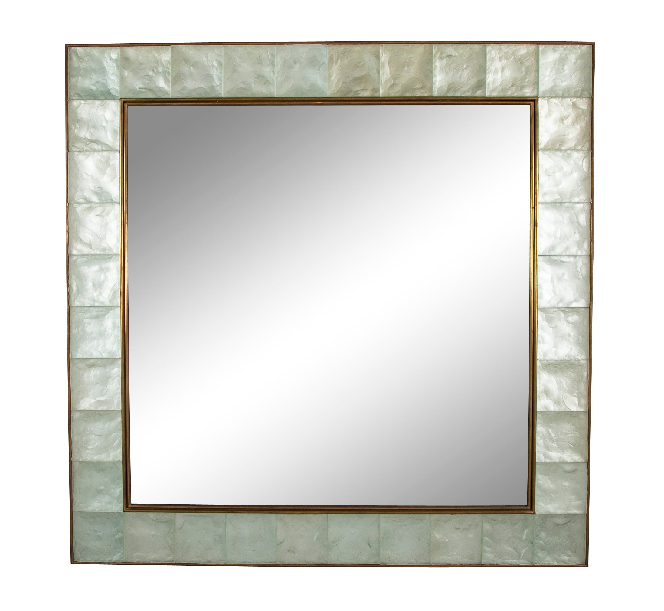 "Pastis" A Pair of Brass and Glass Square Framed Mirrors by Michele Ghiro