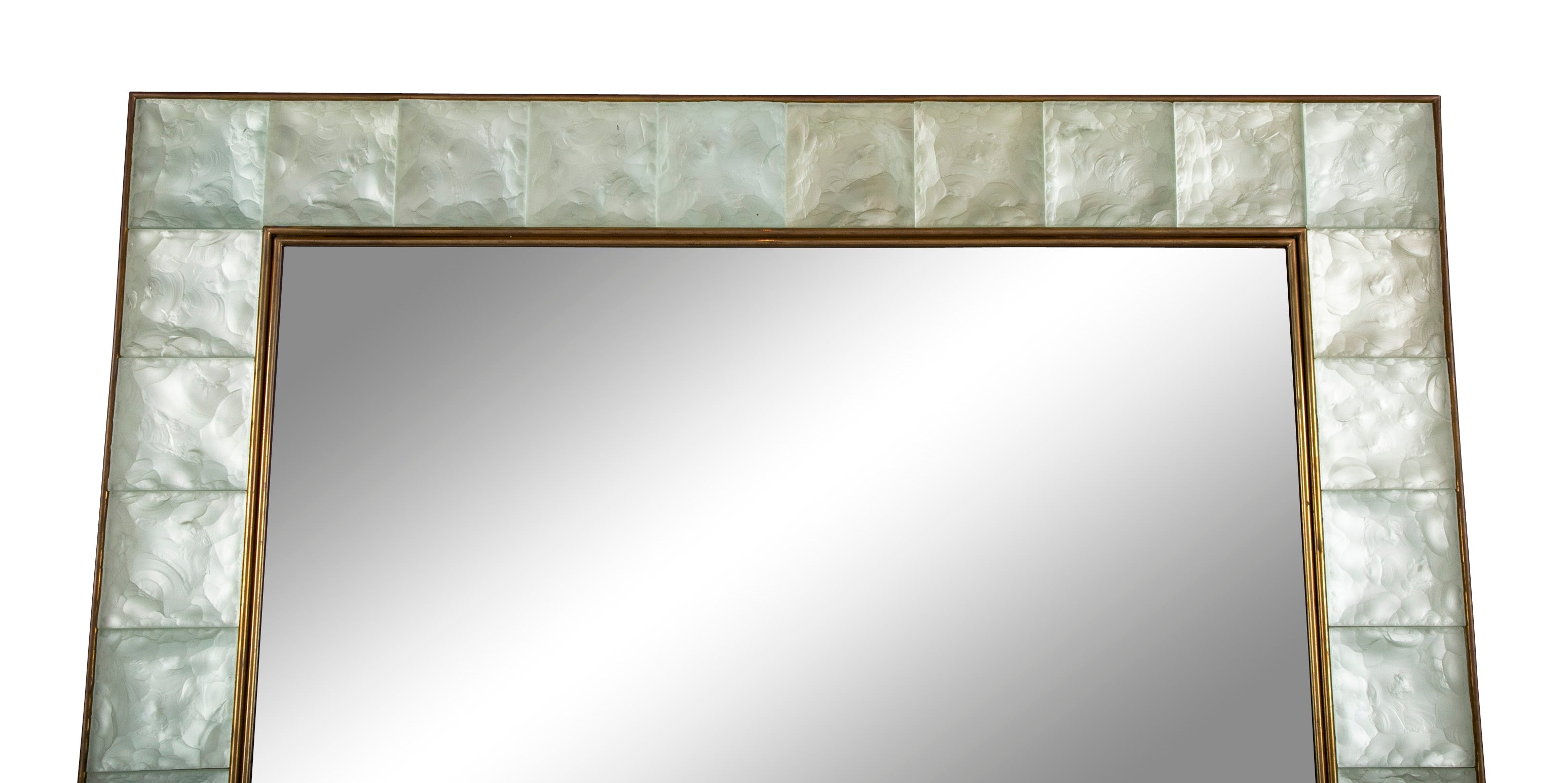 "Pastis" A Pair of Brass and Glass Square Framed Mirrors by Michele Ghiro