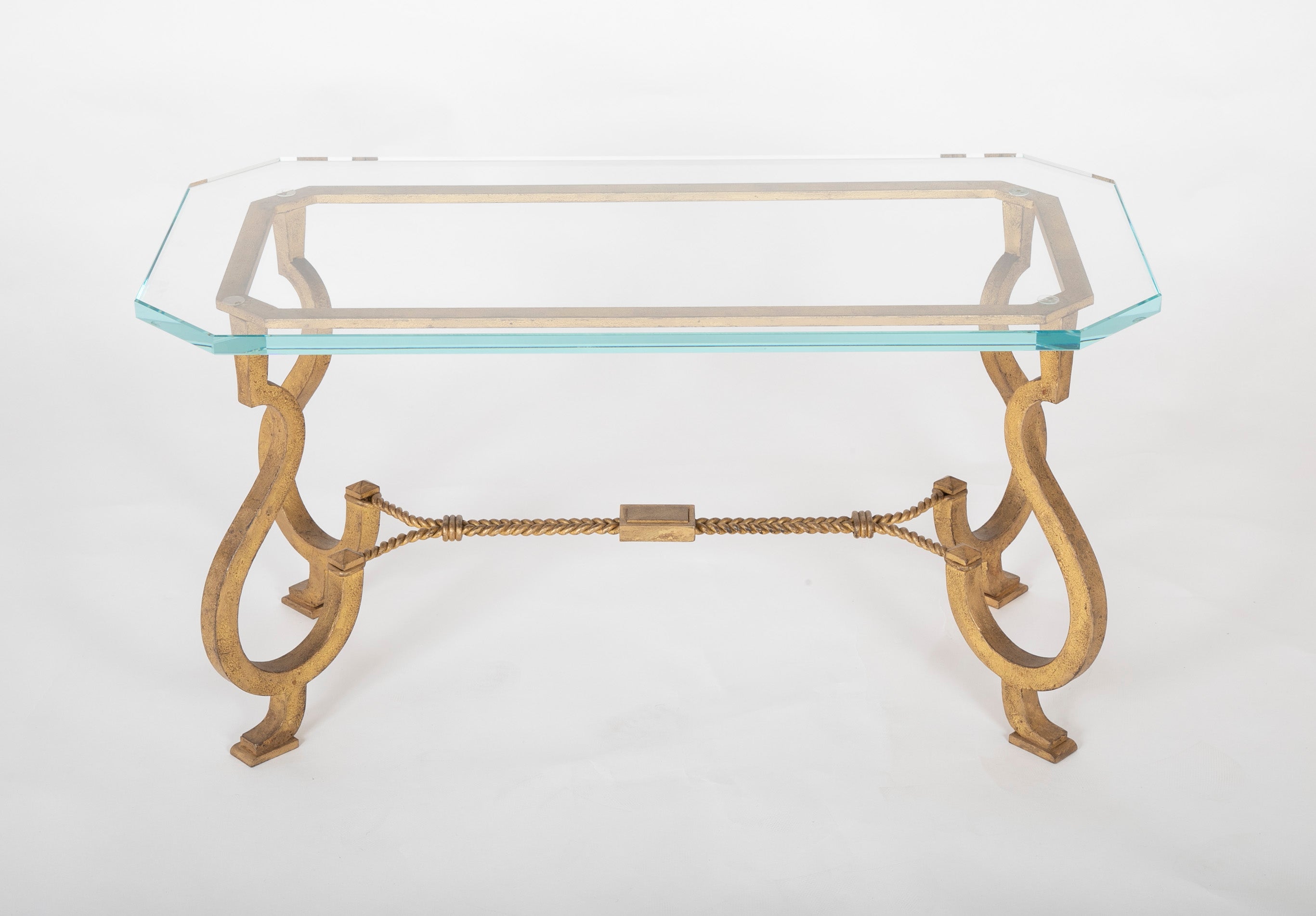 Maison Ramsay Style Gilt Iron & Glass Coffee Table