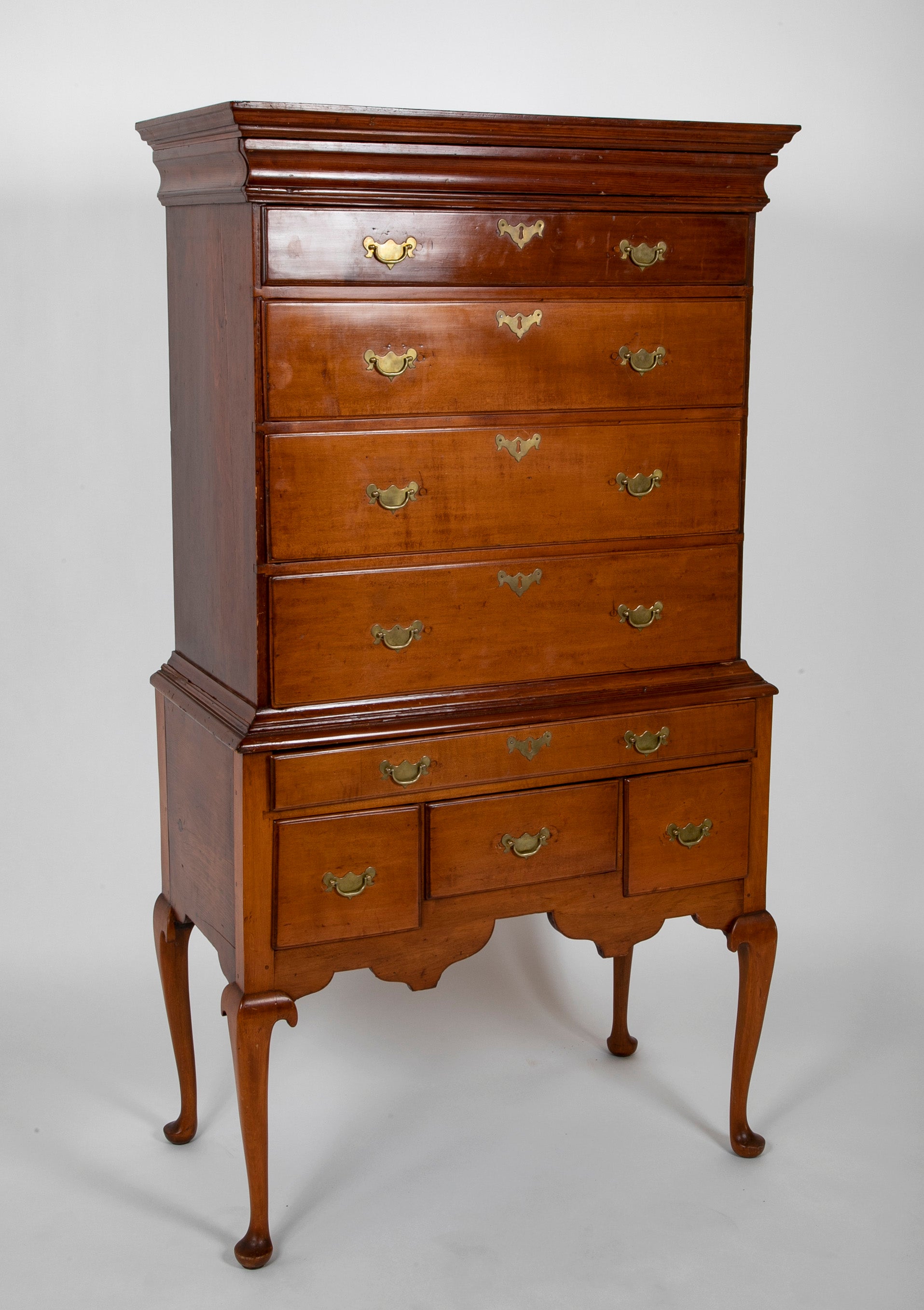 Early American Two Part Queen Anne Cherry Highboy