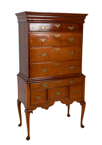 Early American Two Part Queen Anne Cherry Highboy