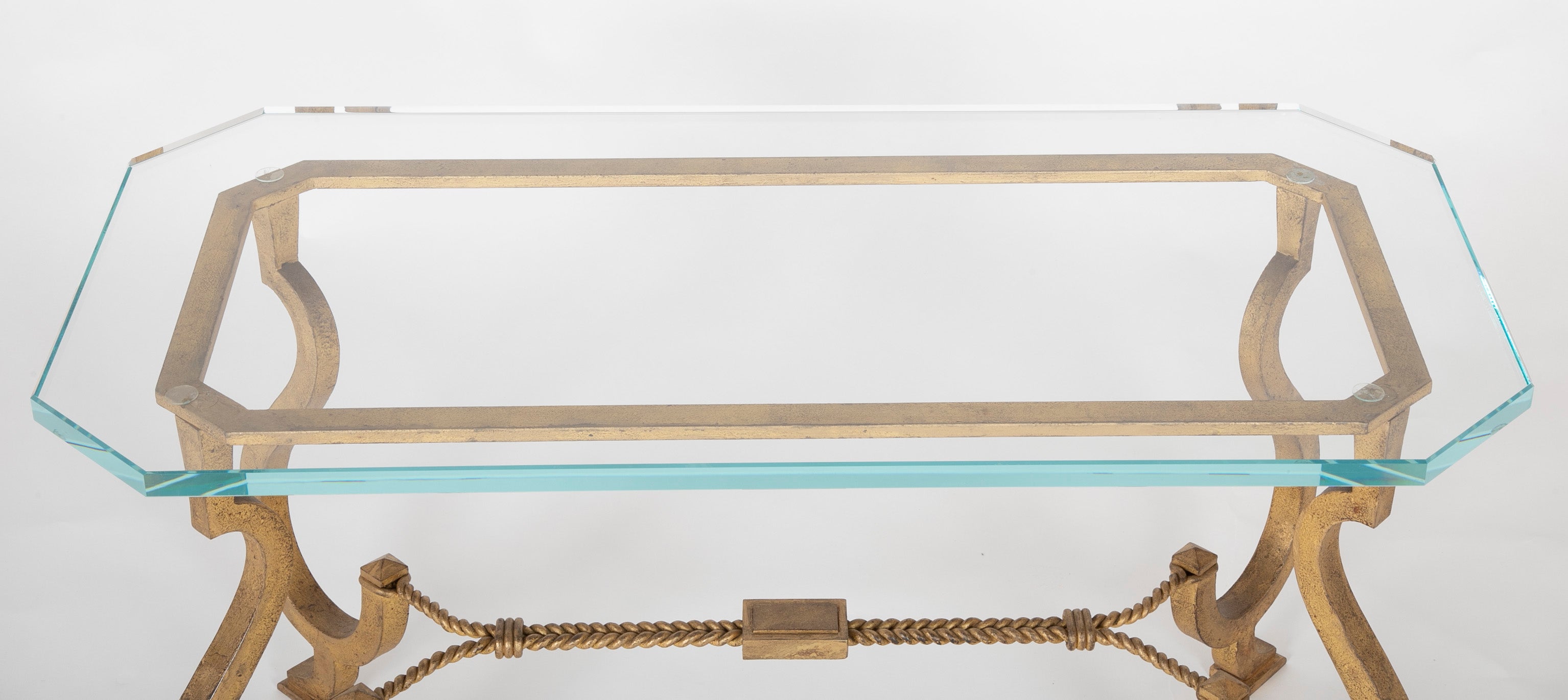 Maison Ramsay Style Gilt Iron & Glass Coffee Table