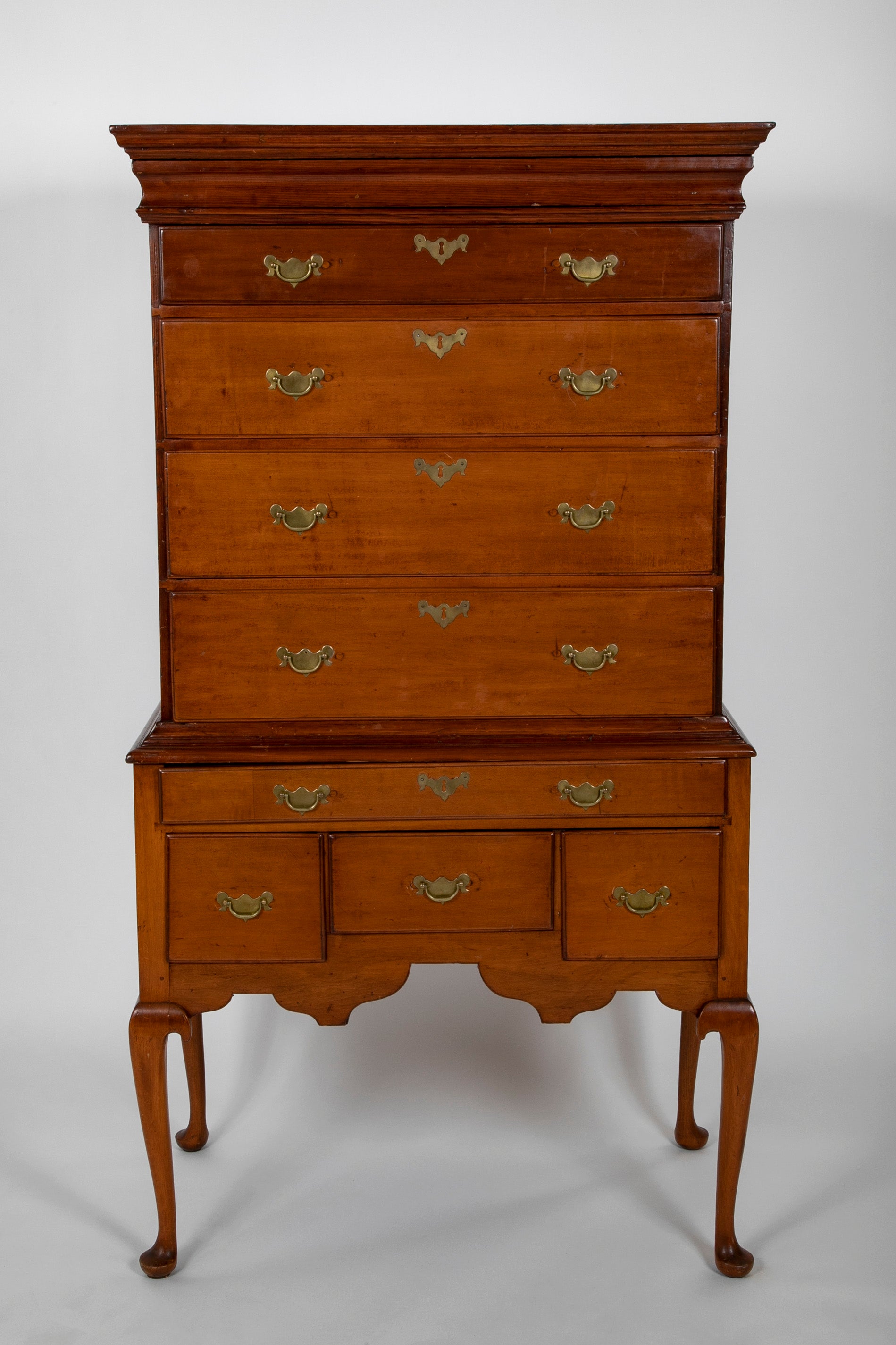 Early American Two Part Queen Anne Cherry Highboy