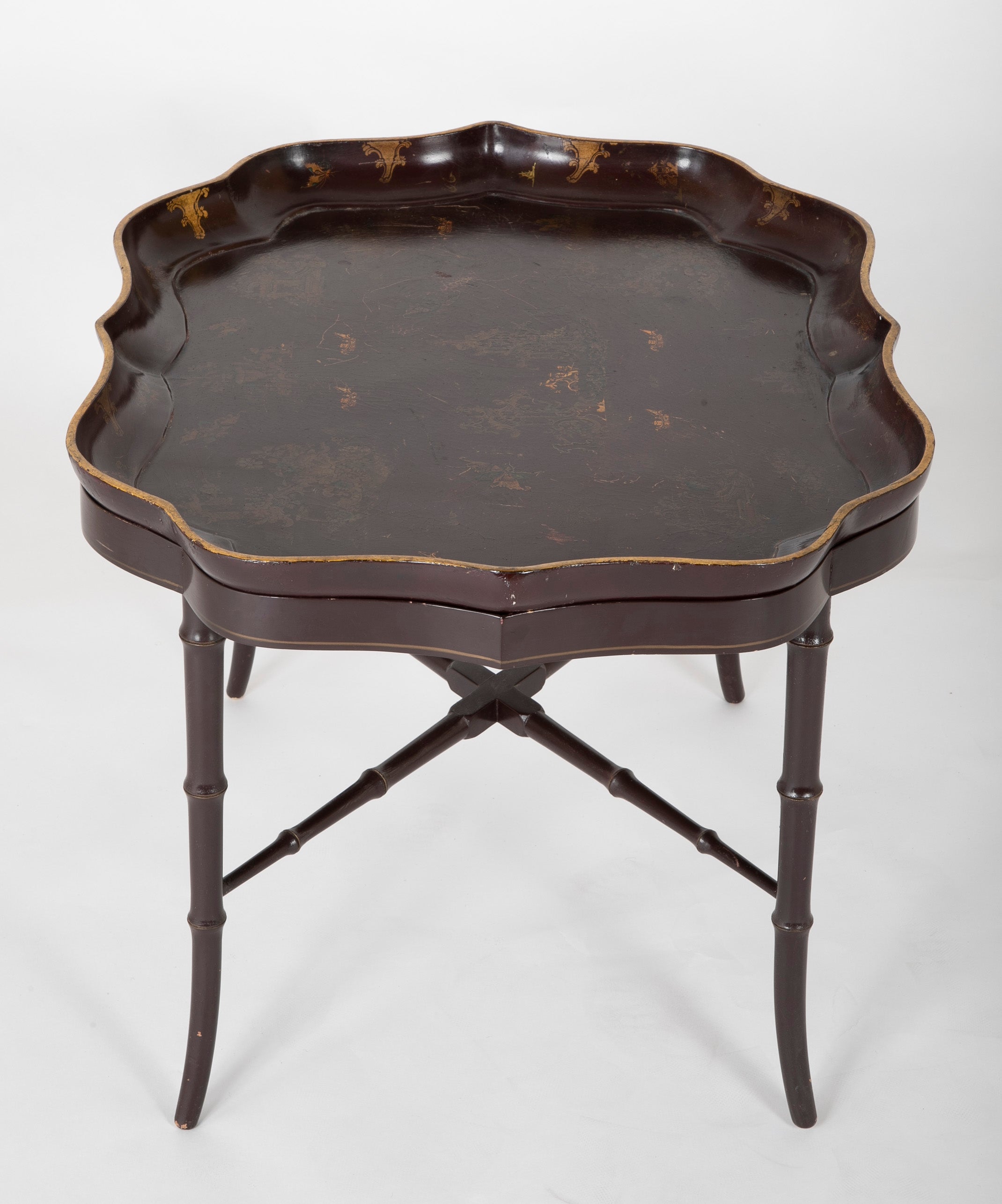 Sculpted Continental Papier Mache Chinoiserie Tray On Stand