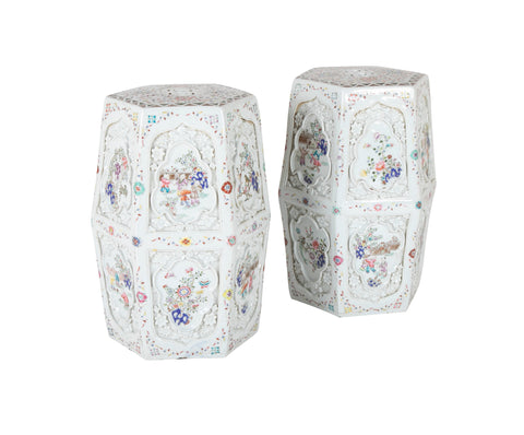 A Pair of Chinese 19th Century Famille Rose on White Garden Seats